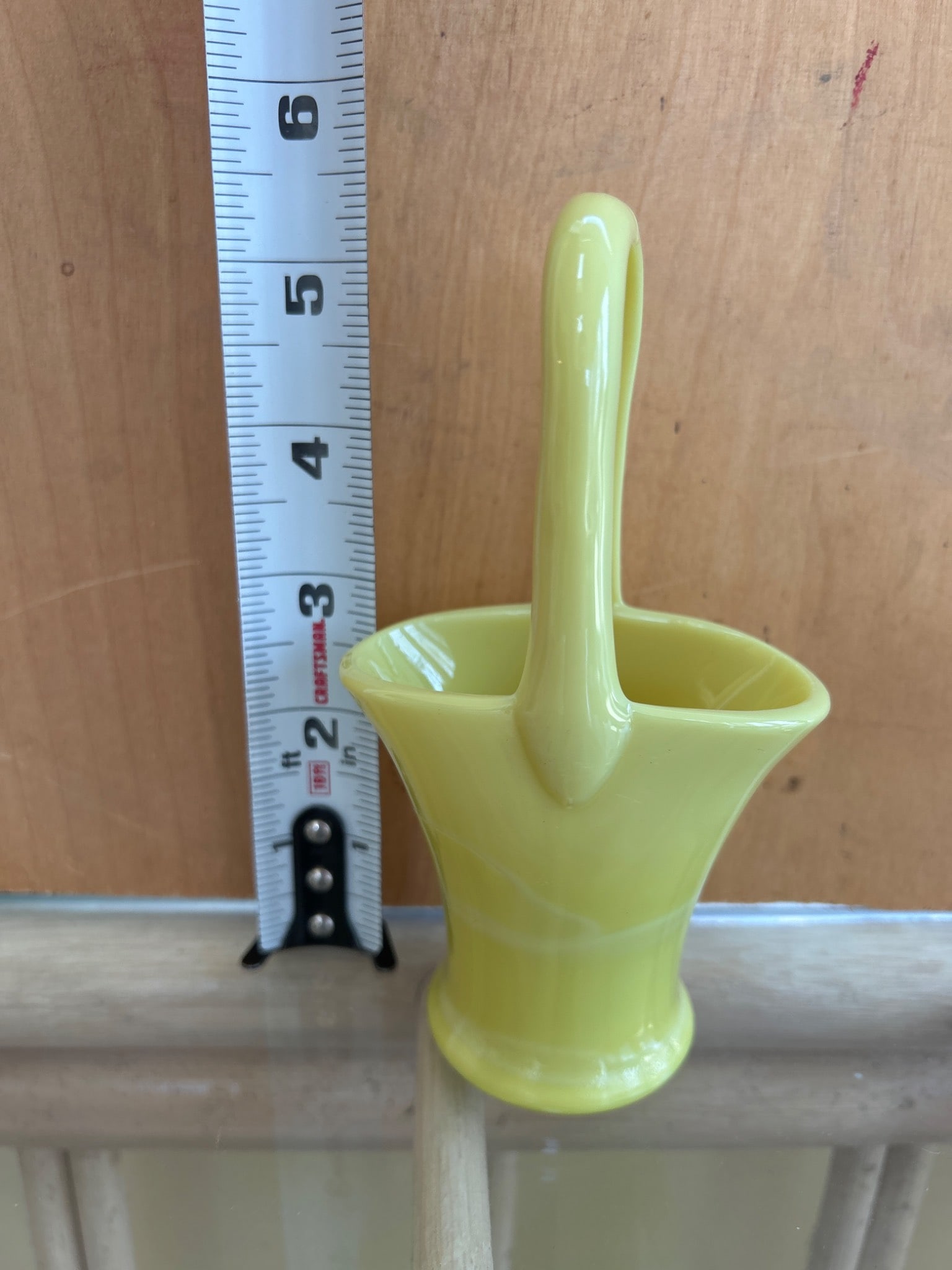 Yellow Glass Basket with Swirled Pattern and Handle - 6