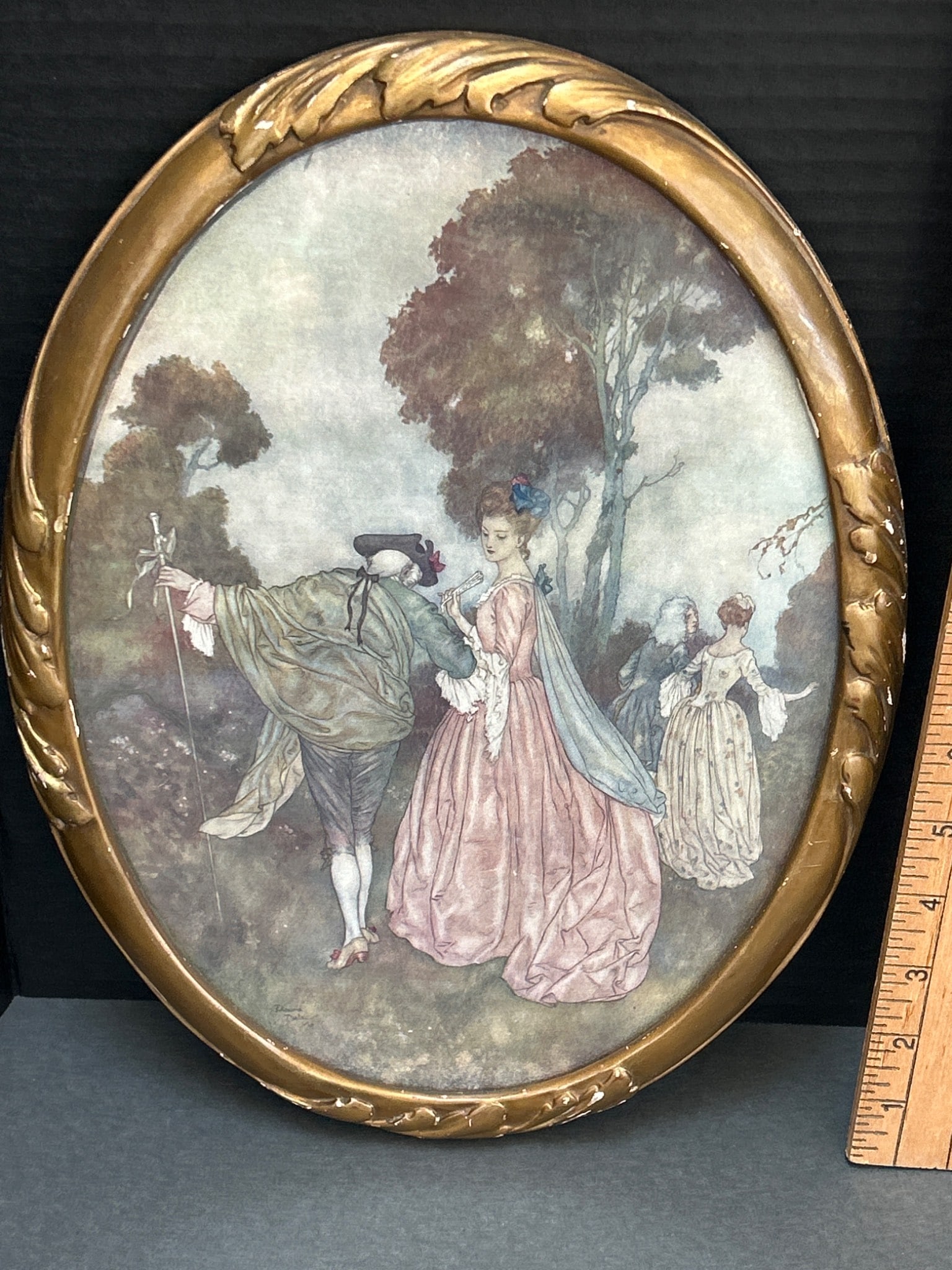 Oval Wall Art with Pastoral Scene in Gilded Frame - 2