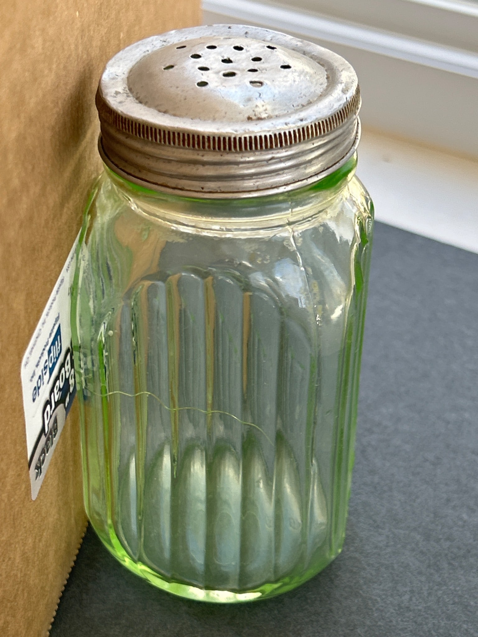 Green Glass Ribbed Shaker Jar with Metal Lid Approx. 5 Inches Tall - 2
