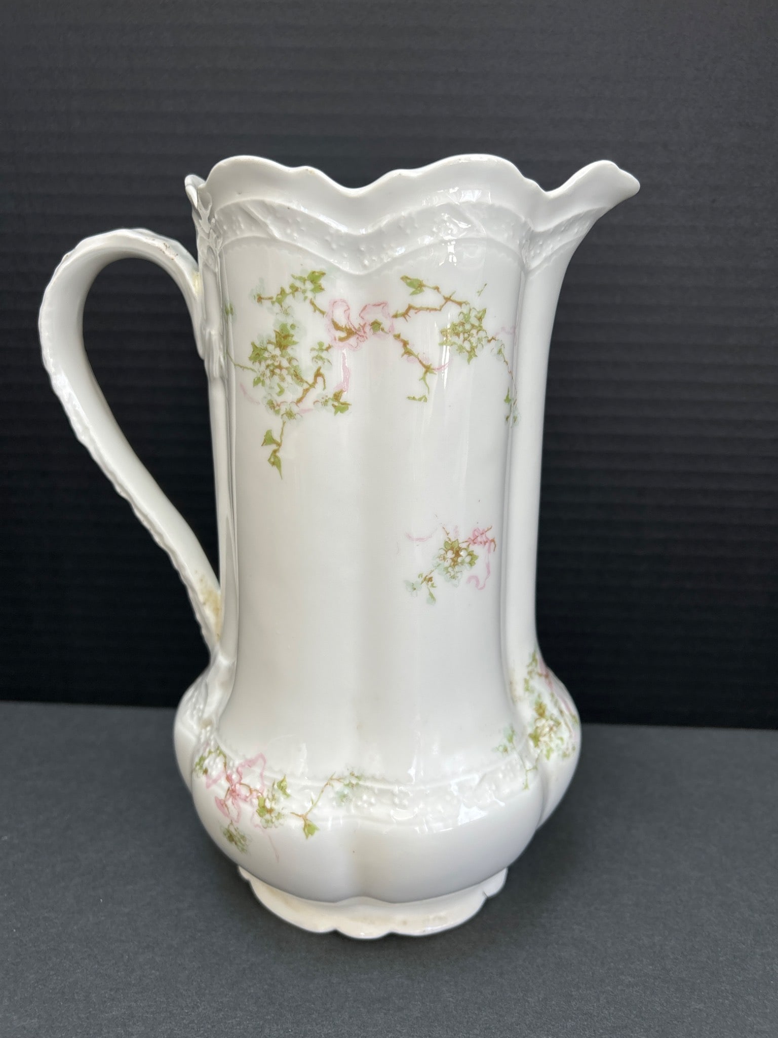 Porcelain Pitcher by Limoges, France with Floral Design - 4