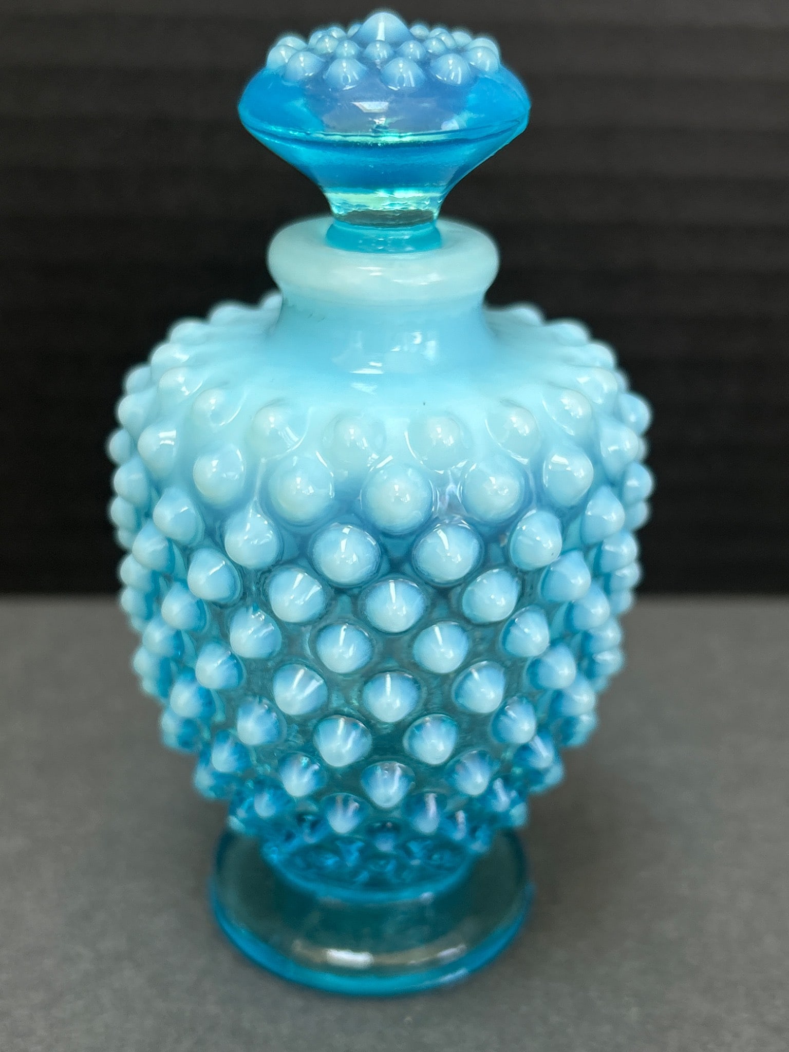 Blue Opalescent Hobnail Glass Perfume Bottle With Stopper - 2