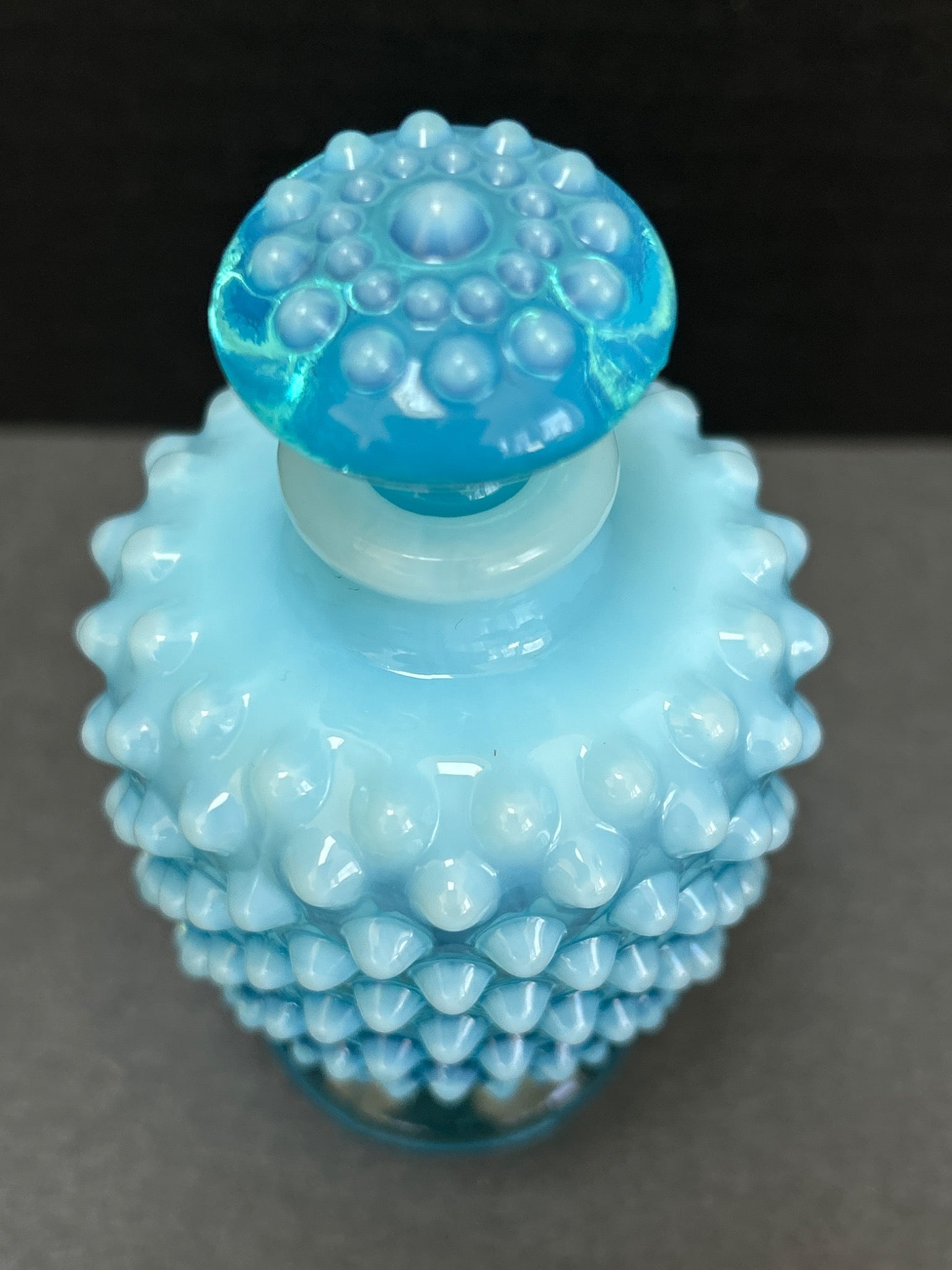 Blue Opalescent Hobnail Glass Perfume Bottle With Stopper - 3