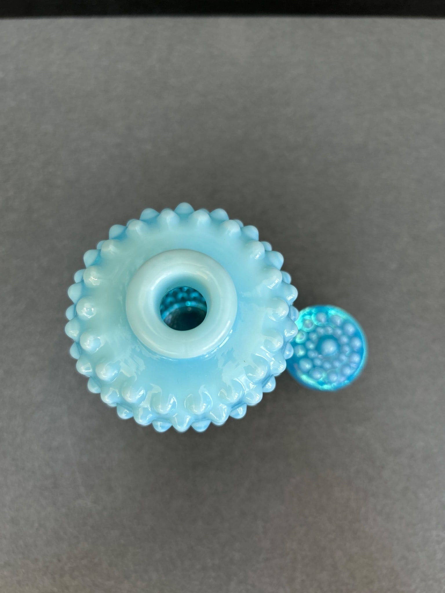Blue Opalescent Hobnail Glass Perfume Bottle With Stopper - 5