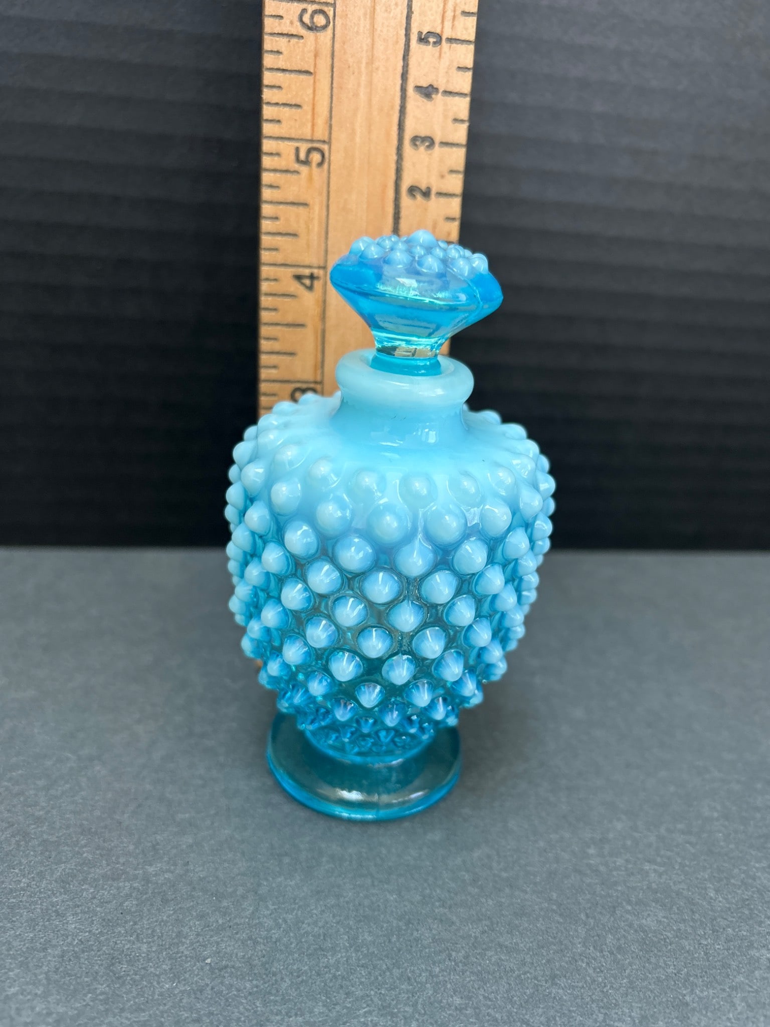 Blue Opalescent Hobnail Glass Perfume Bottle With Stopper - 6