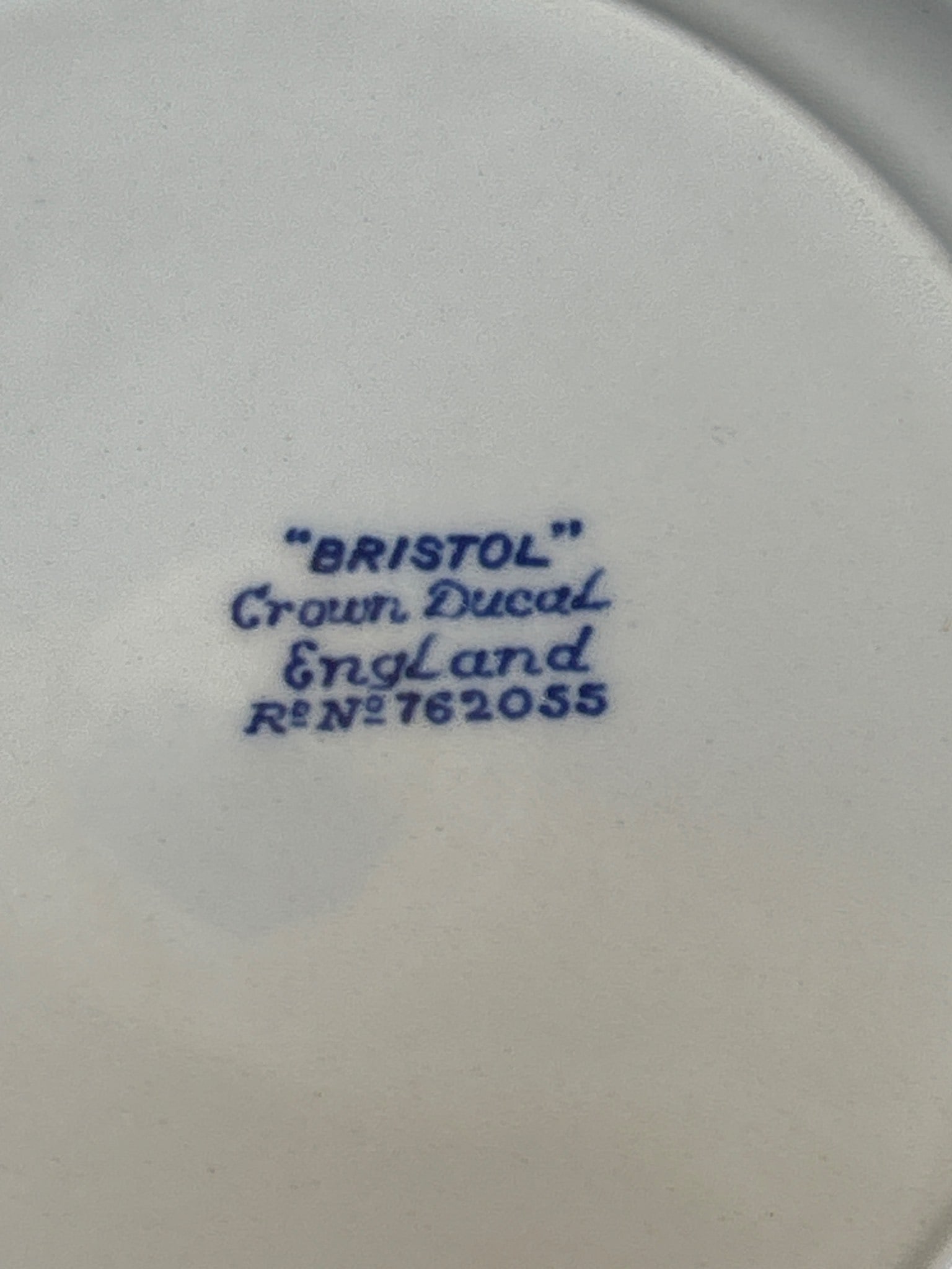 Crown Ducal Bristol Blue Transferware Plate with Registration Number 762055 - 4