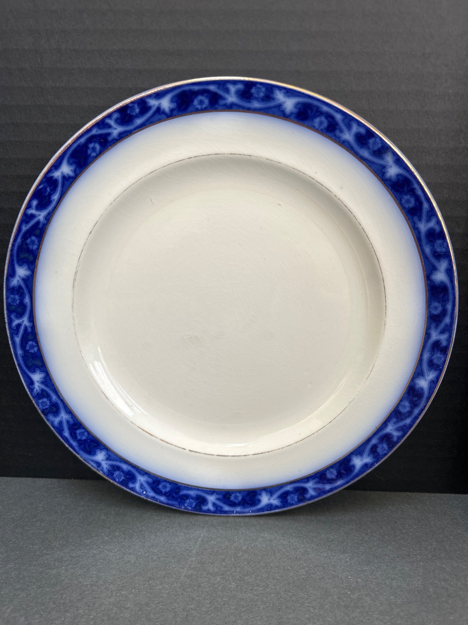 Wallerstein England 'Danube' Porcelain Plate With Blue Rim Design - 2