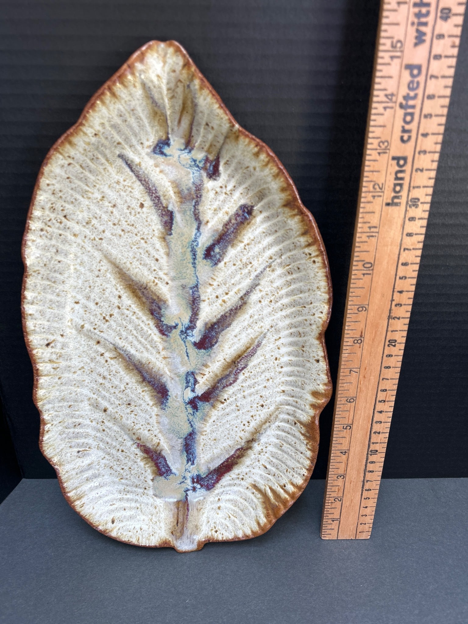 Handcrafted Ceramic Leaf-Shaped Tray with Multicolored Glaze - 2