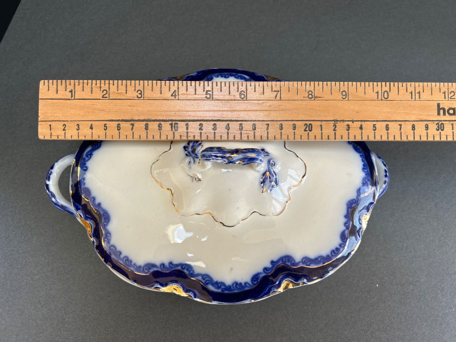 J&G Meakin Hanley England Covered Serving Dish with Blue and Gold Design - 2