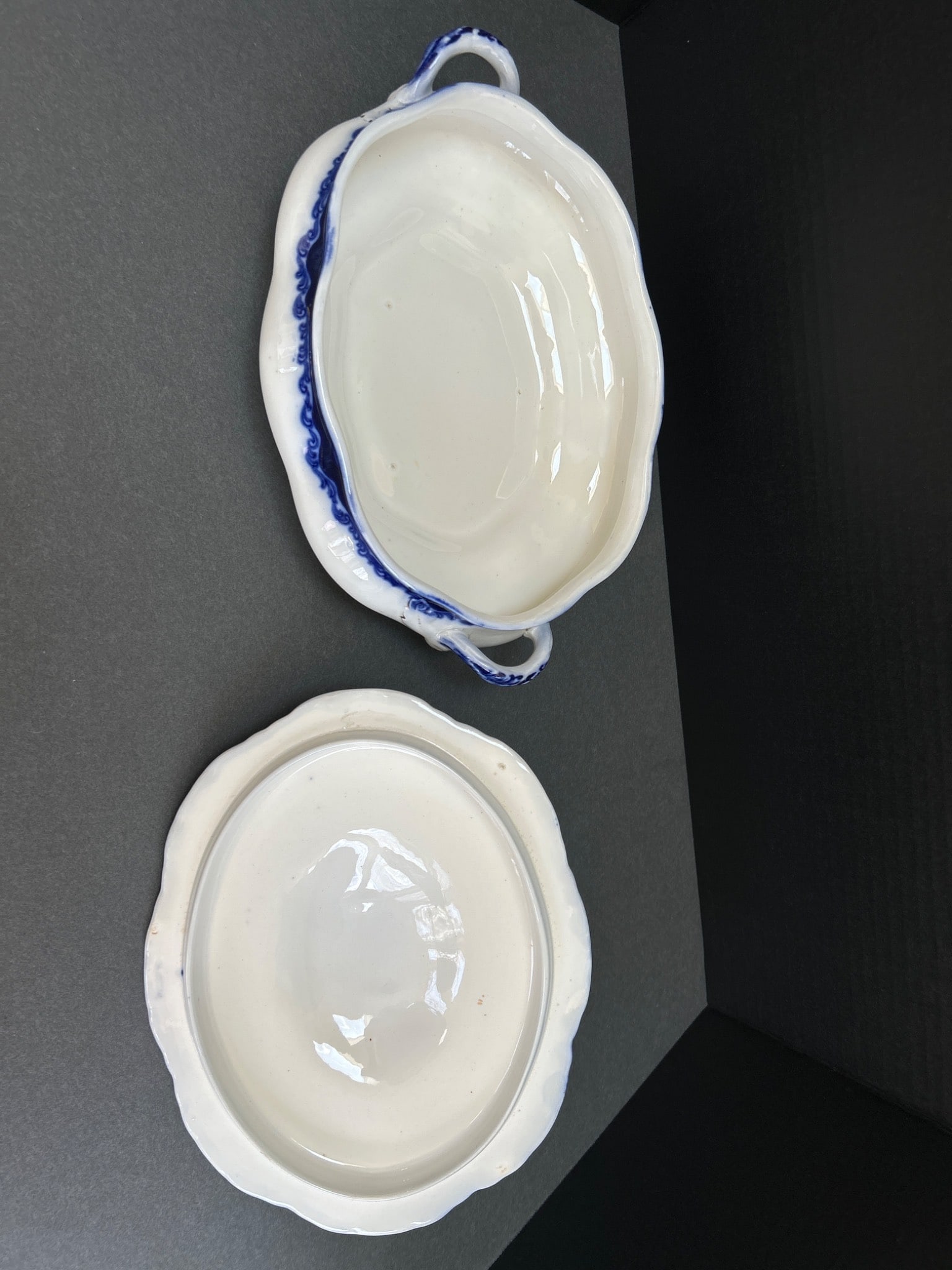 J&G Meakin Hanley England Covered Serving Dish with Blue and Gold Design - 3