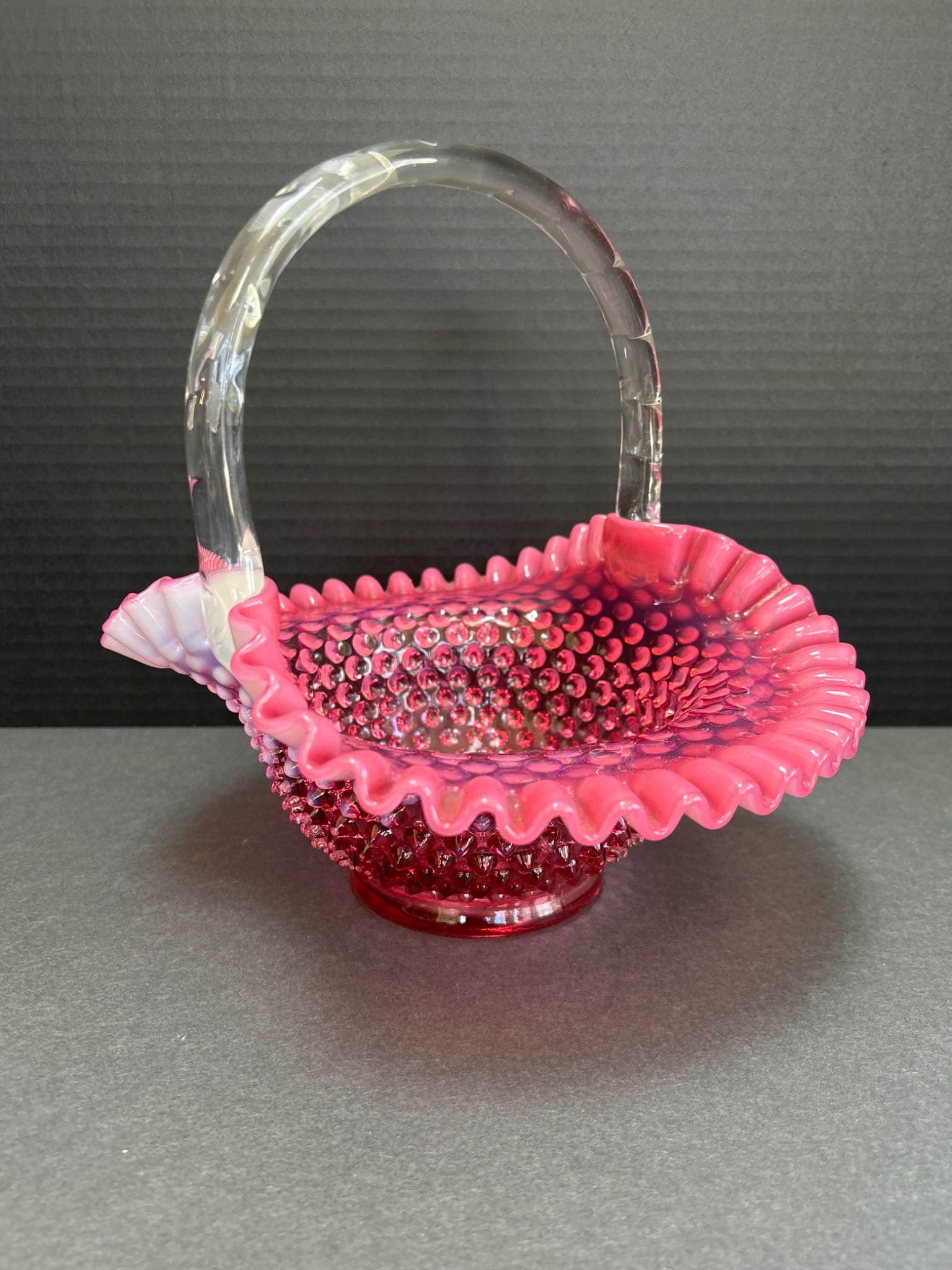 Ruby Red Hobnail Glass Basket With Applied Handle - 3
