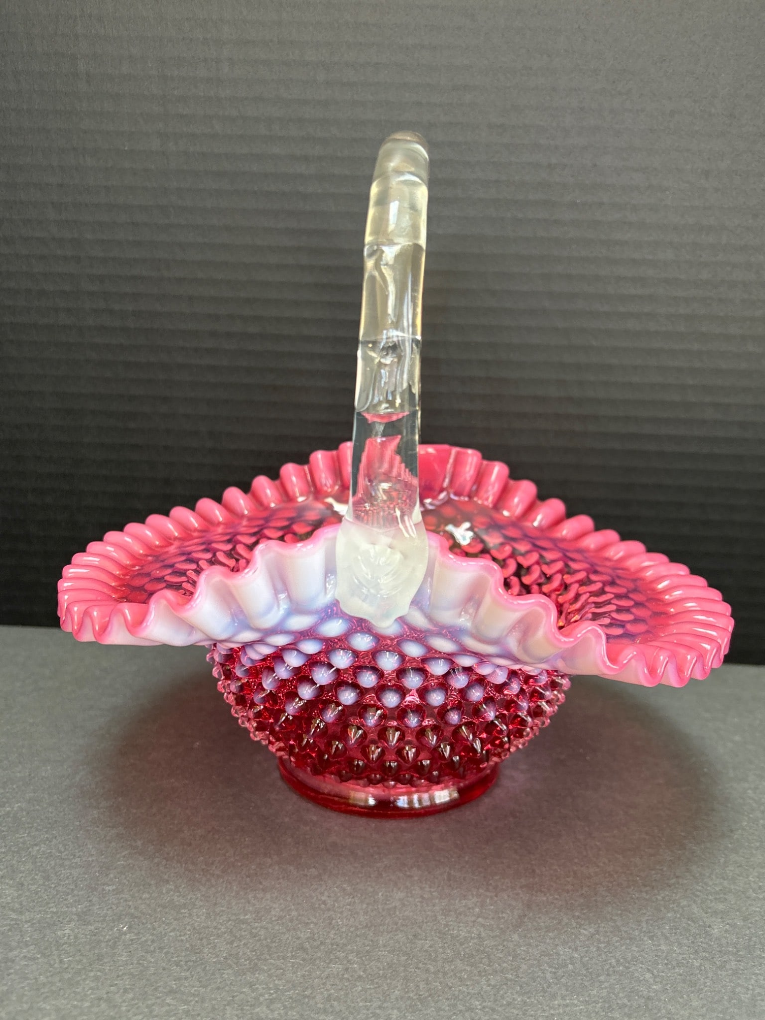 Ruby Red Hobnail Glass Basket With Applied Handle - 4