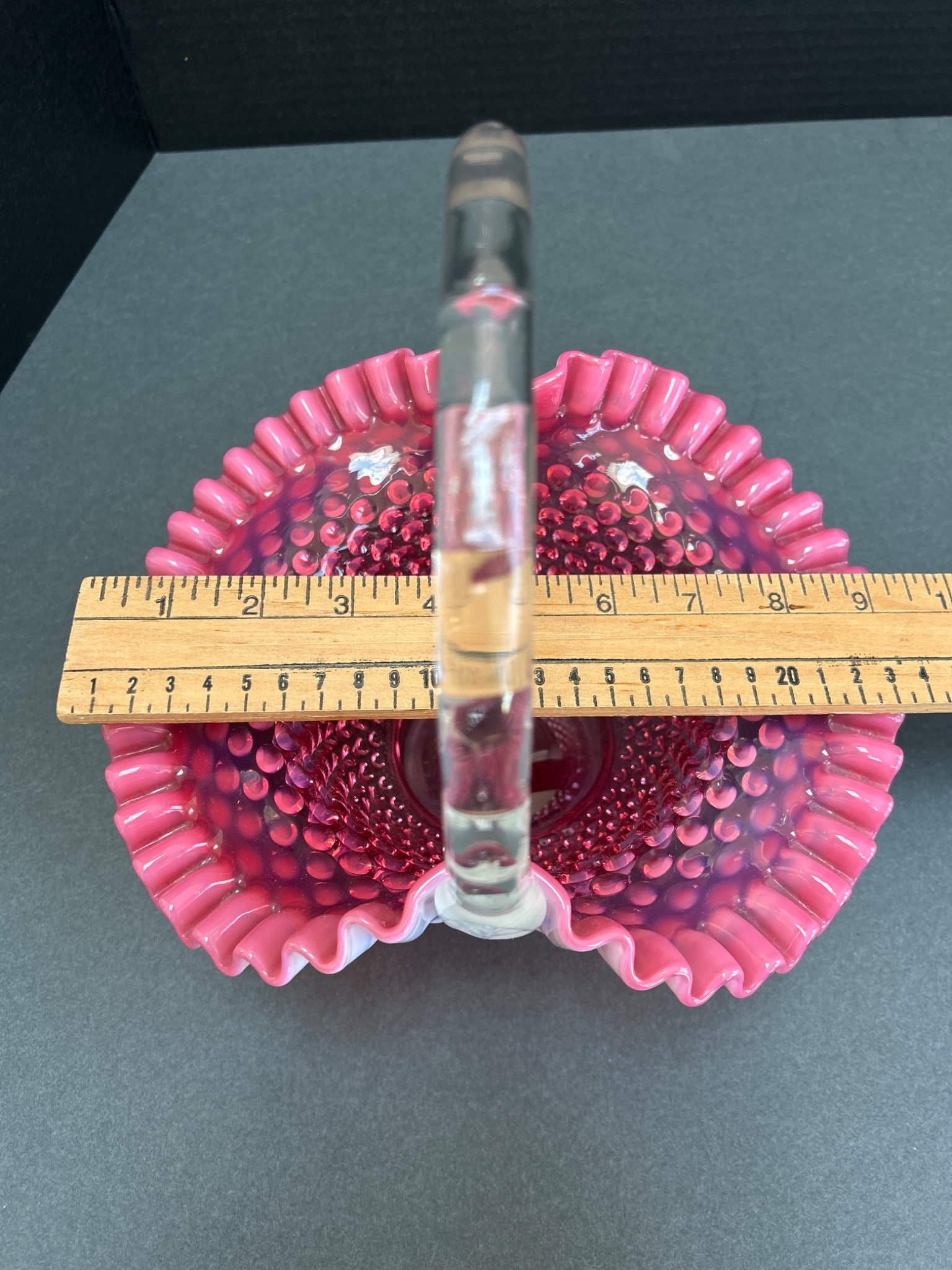 Ruby Red Hobnail Glass Basket With Applied Handle - 6