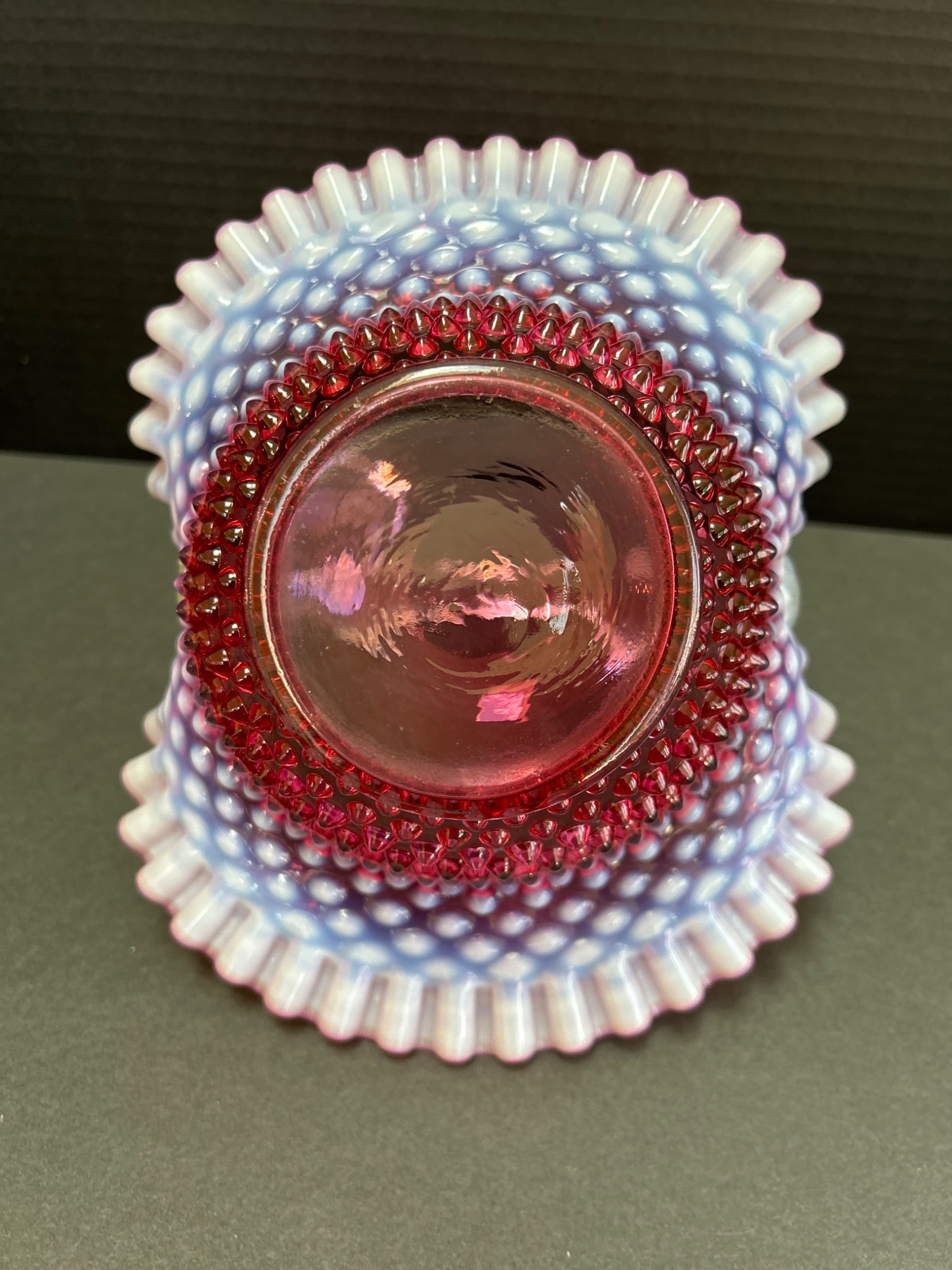 Ruby Red Hobnail Glass Basket With Applied Handle - 7