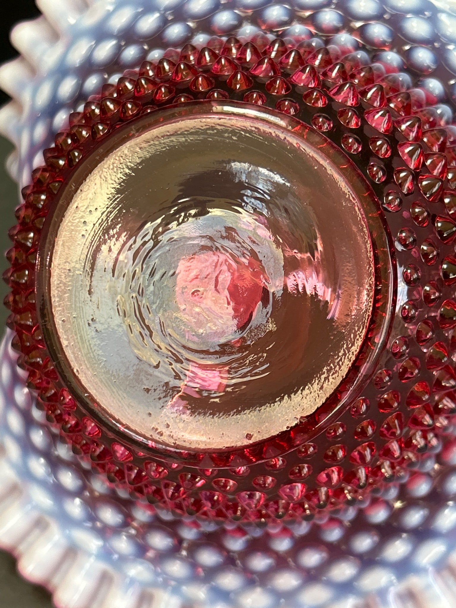 Ruby Red Hobnail Glass Basket With Applied Handle - 8