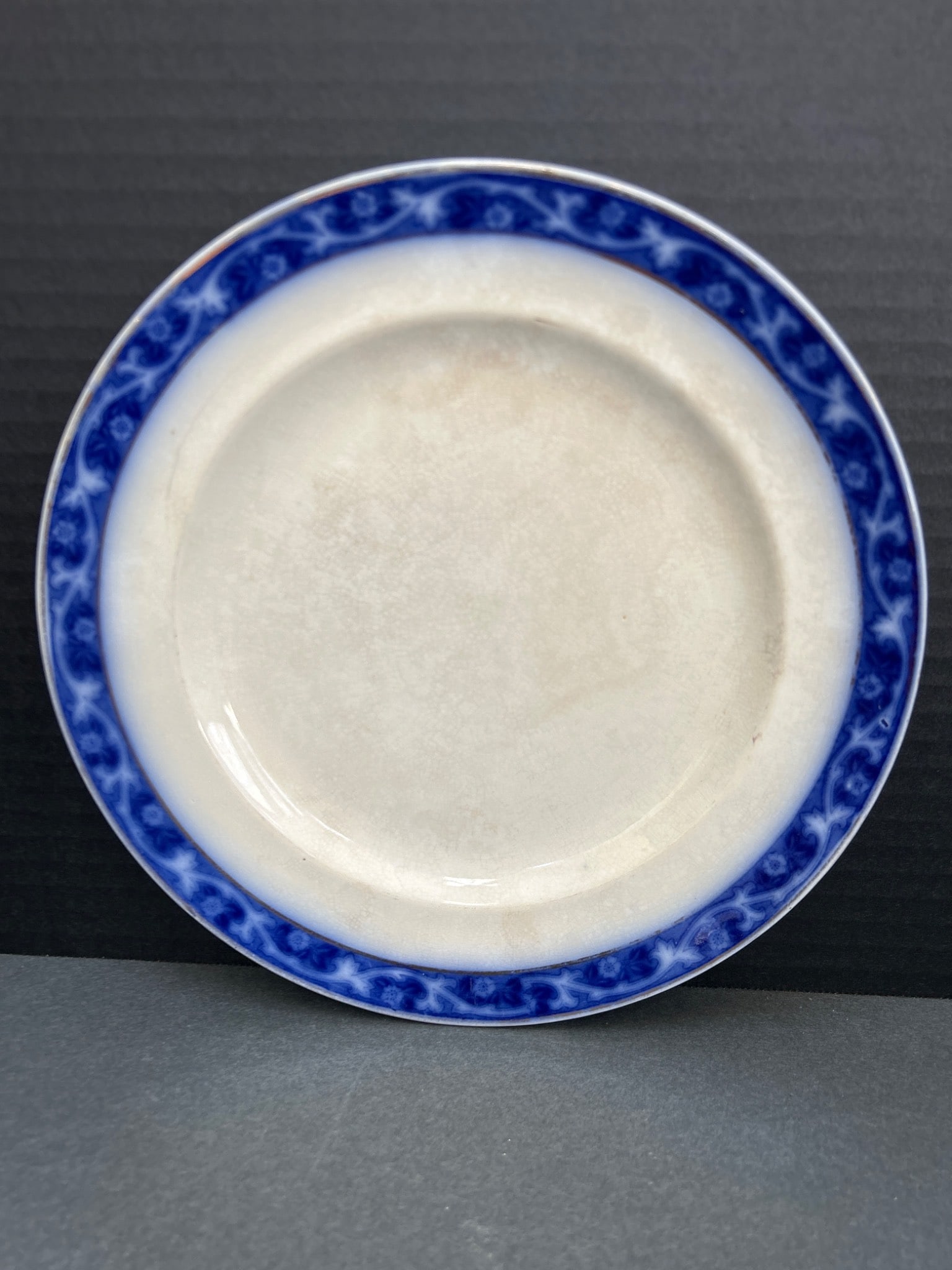 Allerton England 'Danube' Dinner Plate with Blue Floral Rim: This is a ceramic dinner plate featuring the 'Danube' pattern, manufactured by Allerton Ltd in England. The plate features a blue floral design around the rim and measures approximately 10 inches in