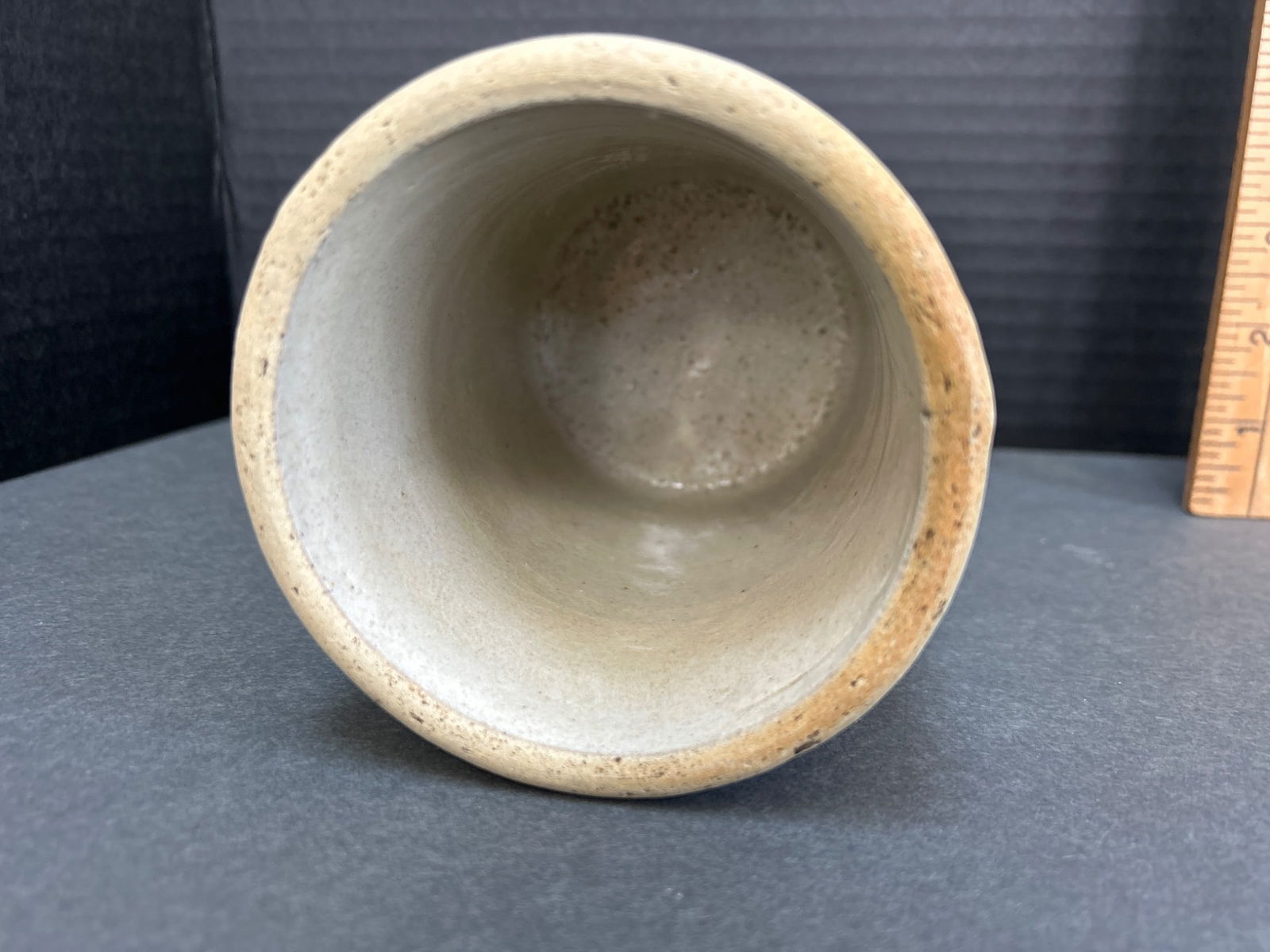 Stoneware Cylindrical Container With Unglazed Base and Neutral Glaze - 5