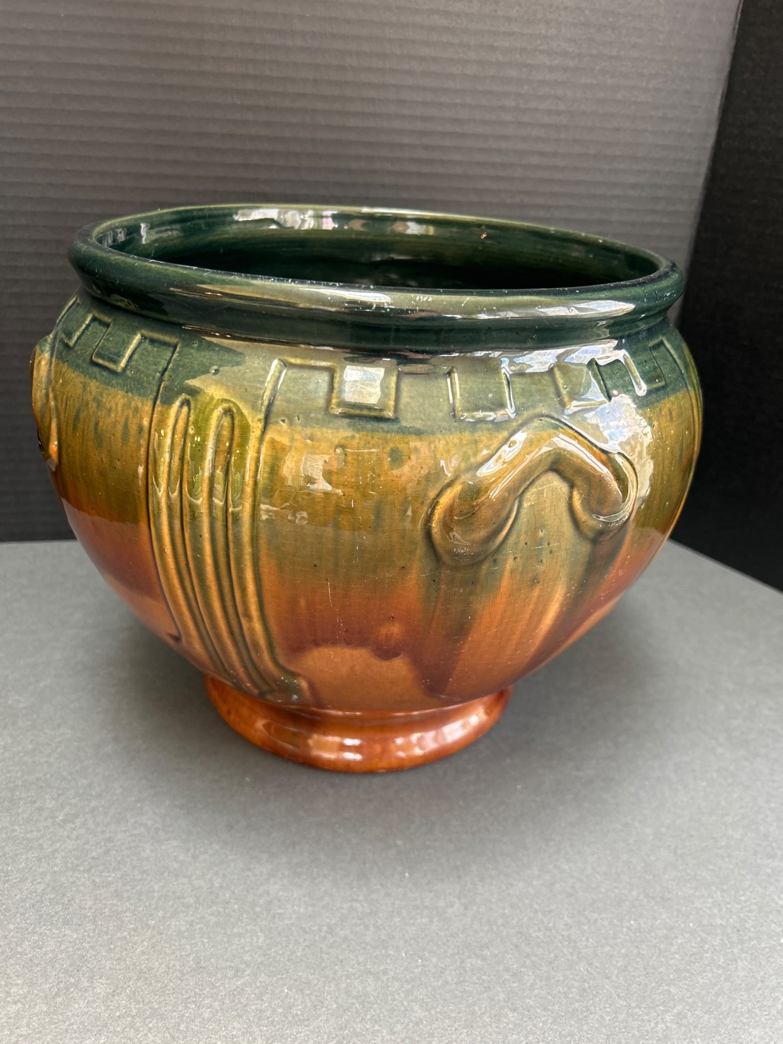 Two-Toned Ceramic Jardiniere with Relief Design, 6.5 in Tall - 3