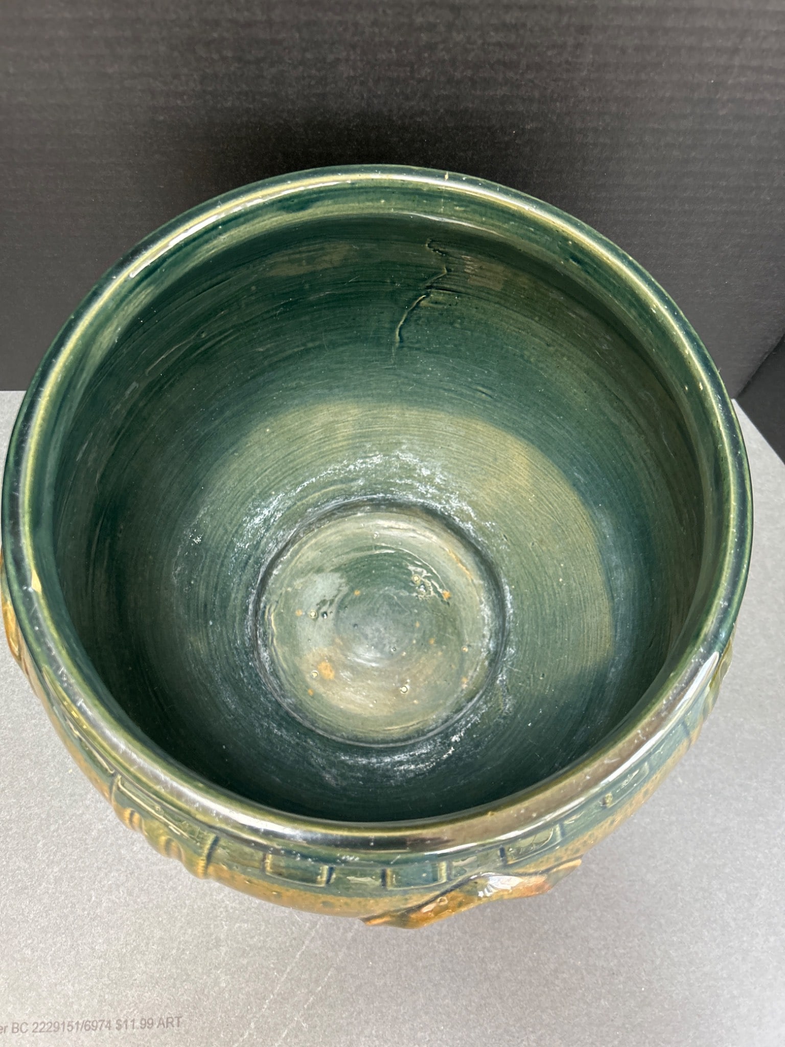 Two-Toned Ceramic Jardiniere with Relief Design, 6.5 in Tall - 4