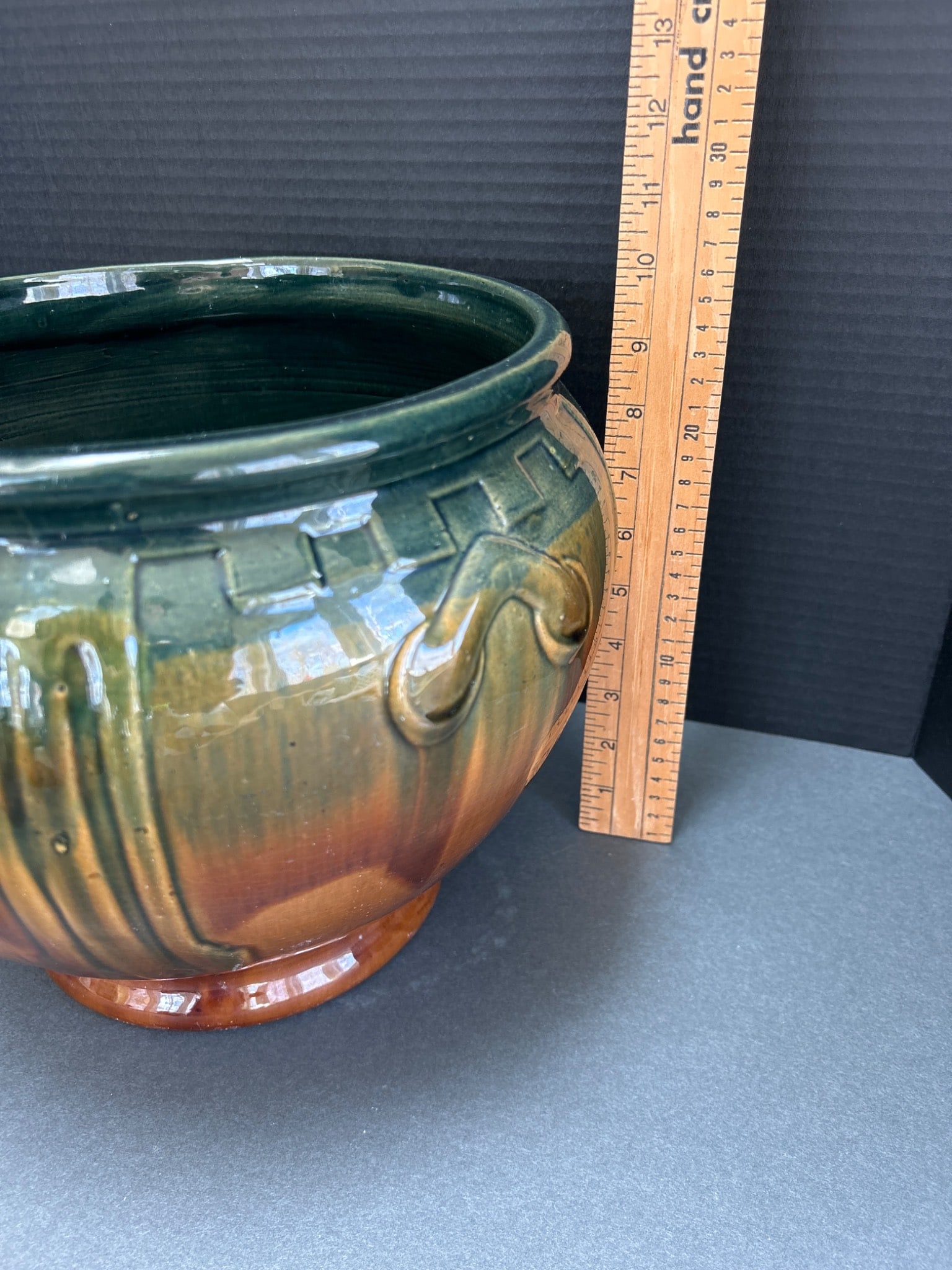 Two-Toned Ceramic Jardiniere with Relief Design, 6.5 in Tall - 7