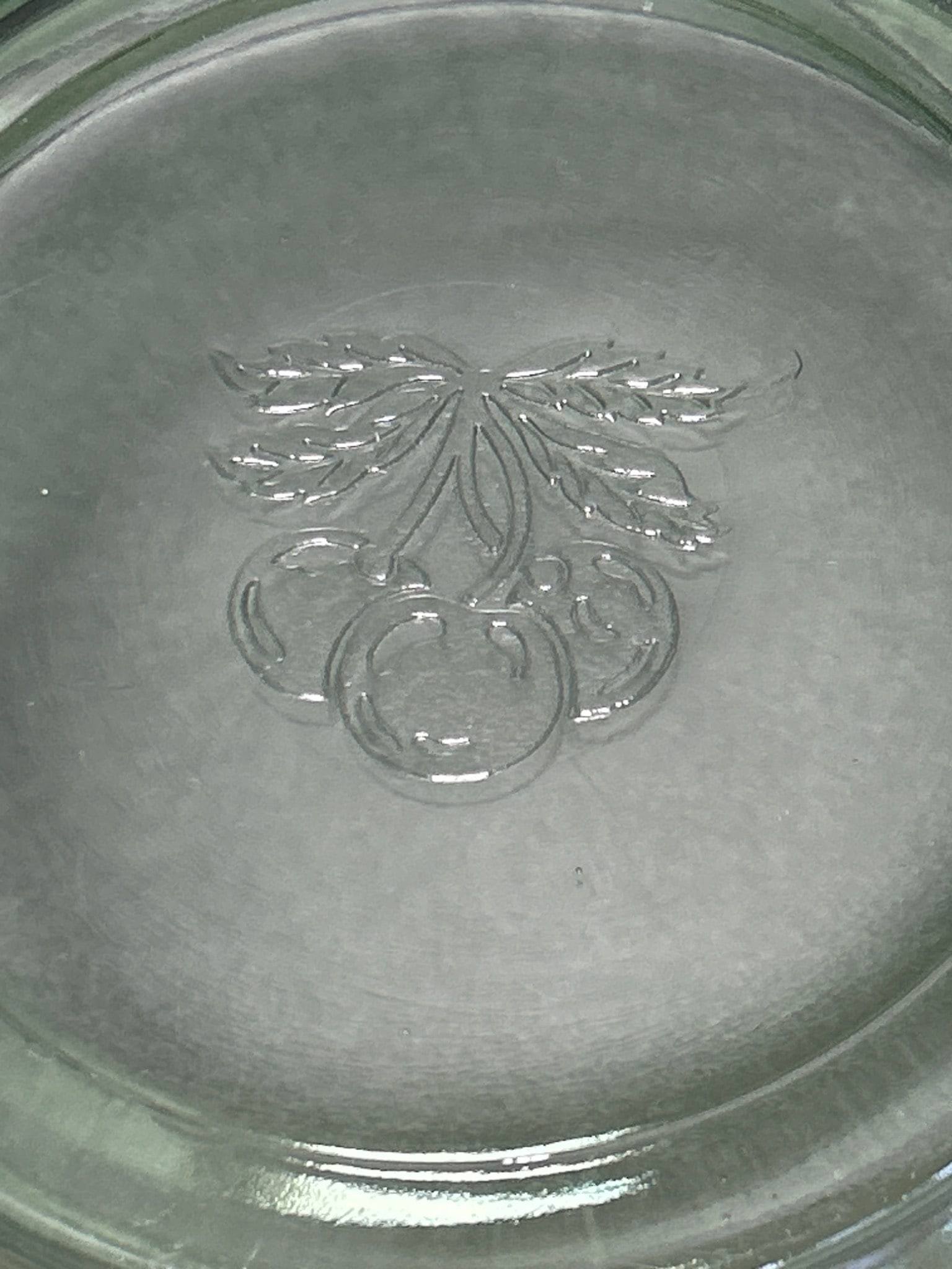 Green Depression Glass Bowl With Embossed Cherry and Grape Patterns - 6