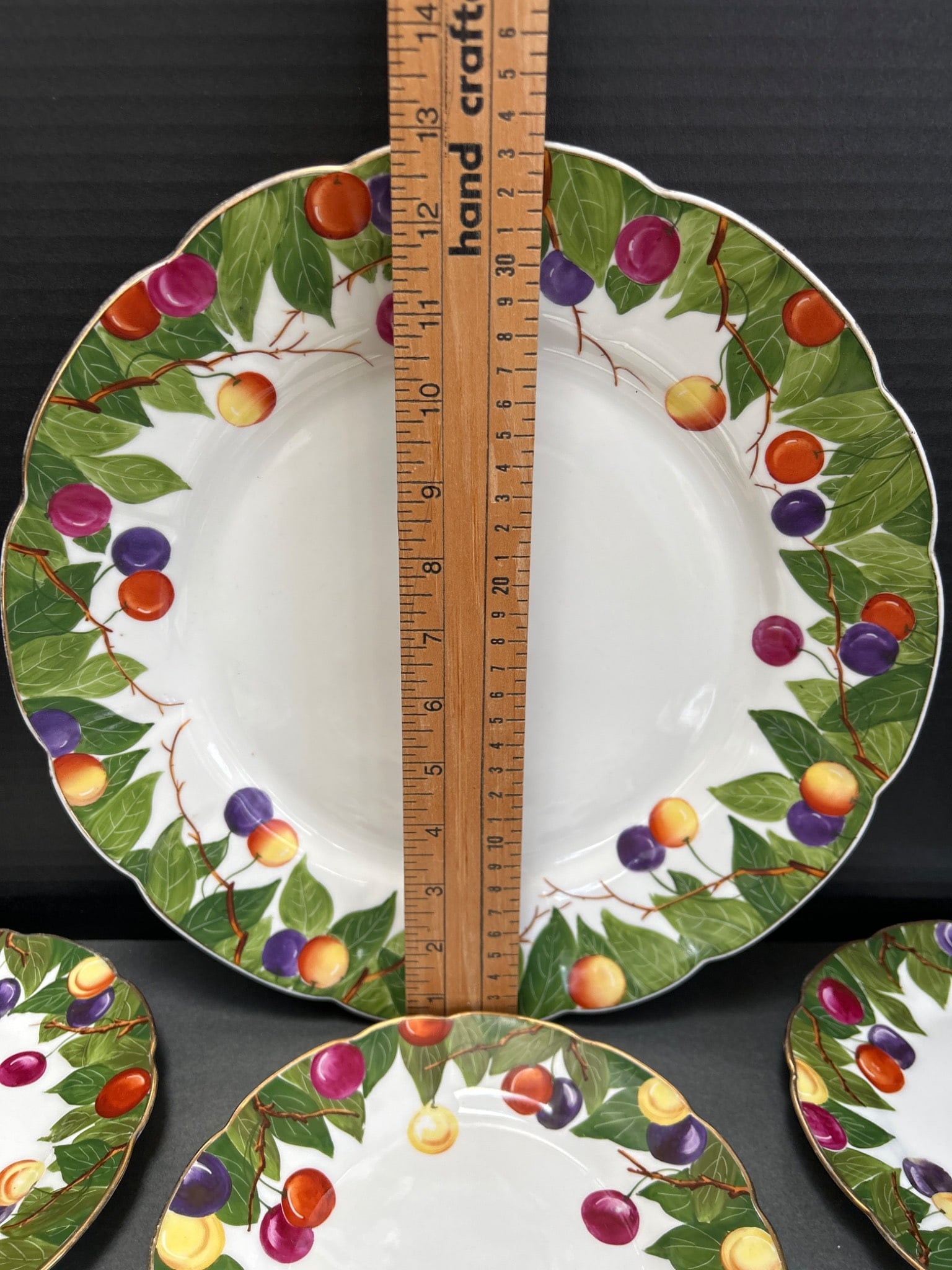 7 Saxe Porcelain Plates with Fruit and Leaf Pattern Design - 2