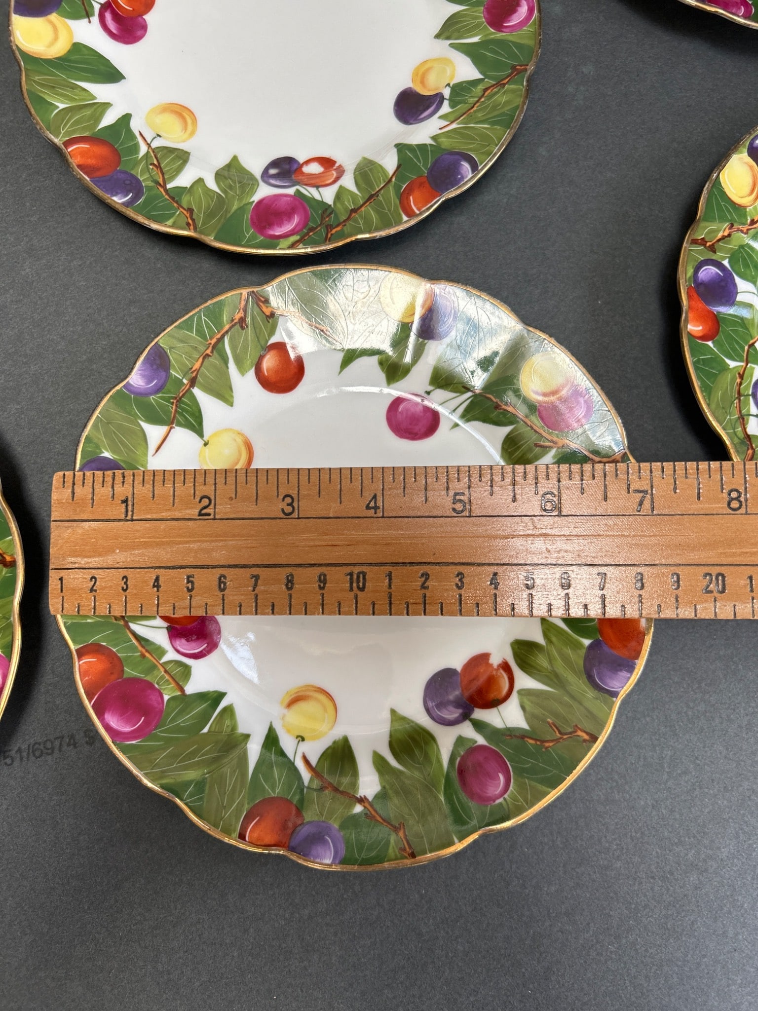 7 Saxe Porcelain Plates with Fruit and Leaf Pattern Design - 3