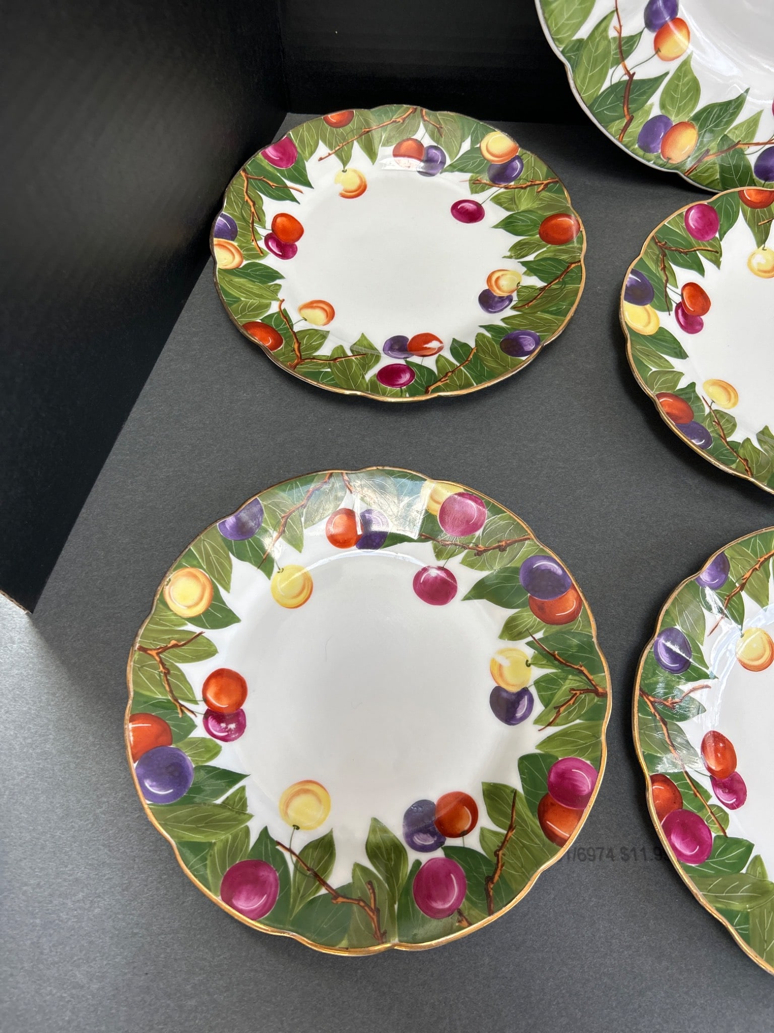 7 Saxe Porcelain Plates with Fruit and Leaf Pattern Design - 7