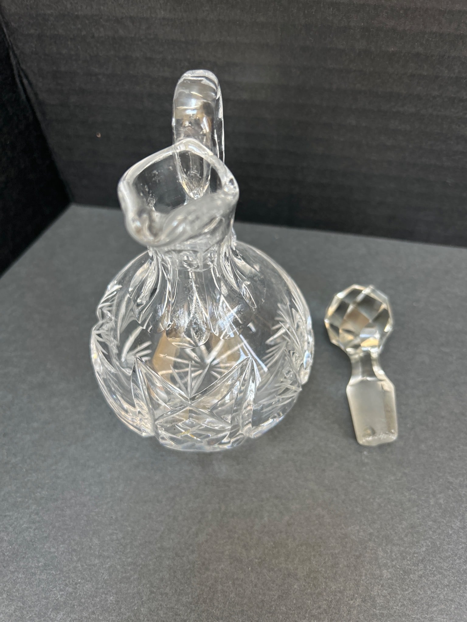 Cut Glass Cruet with Stopper and Etched Design, 7 Inches Tall - 6