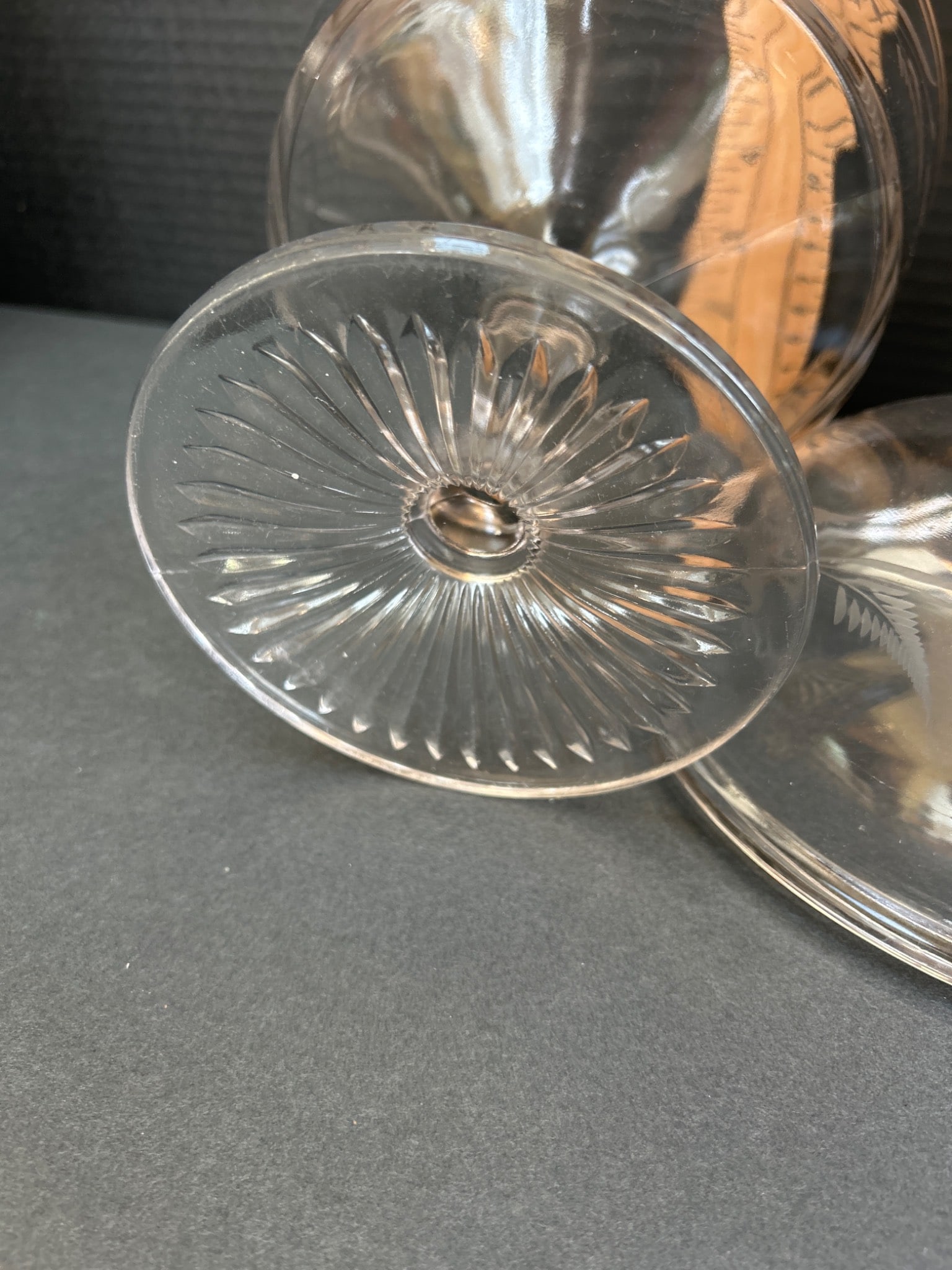 Clear Lidded Glass Compote with Etched Floral Design and Pedestal Base - 5