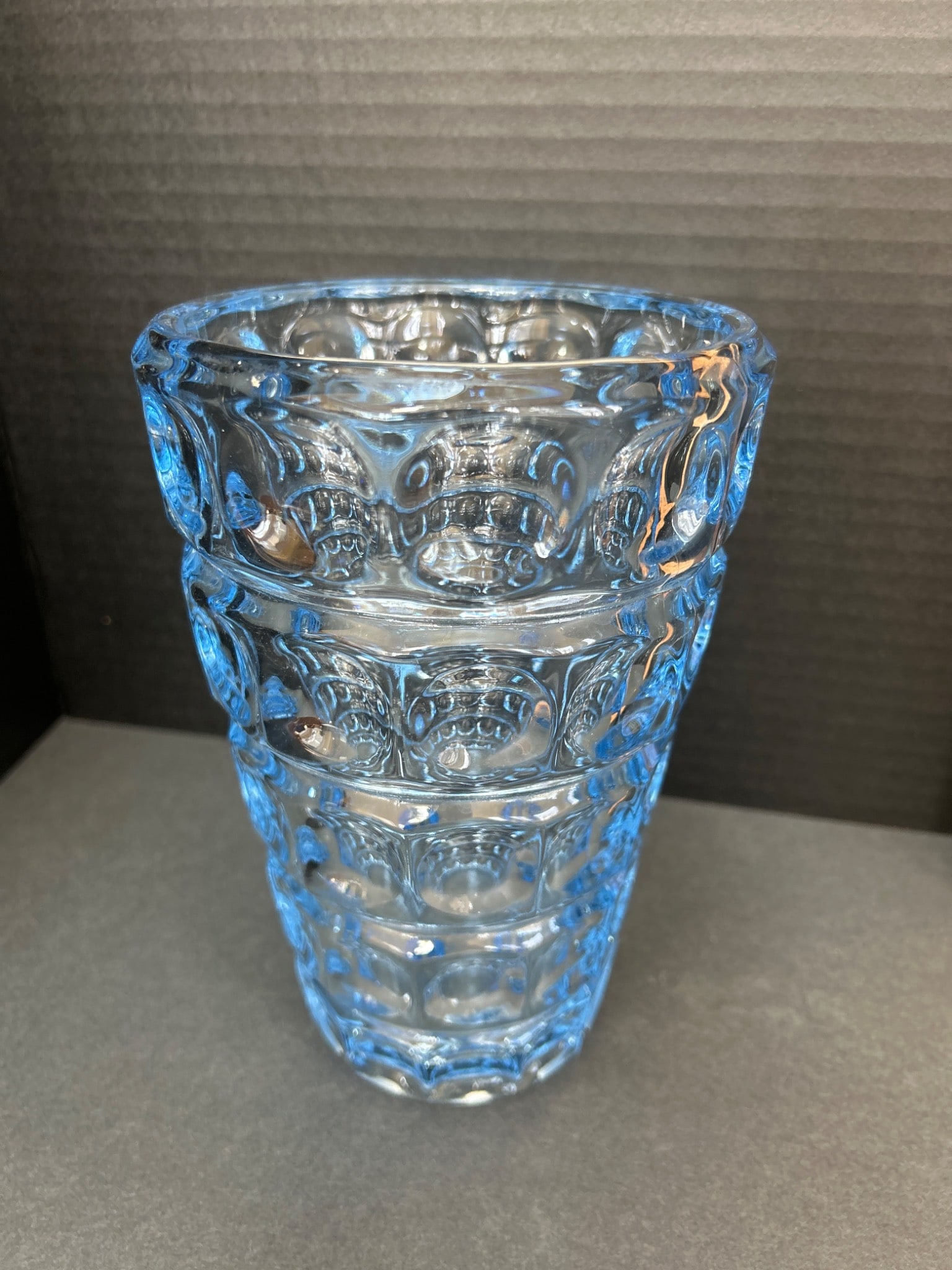 Blue Pressed Glass Tumbler With Geometric Pattern, Approximately 6 Inches Tall - 2