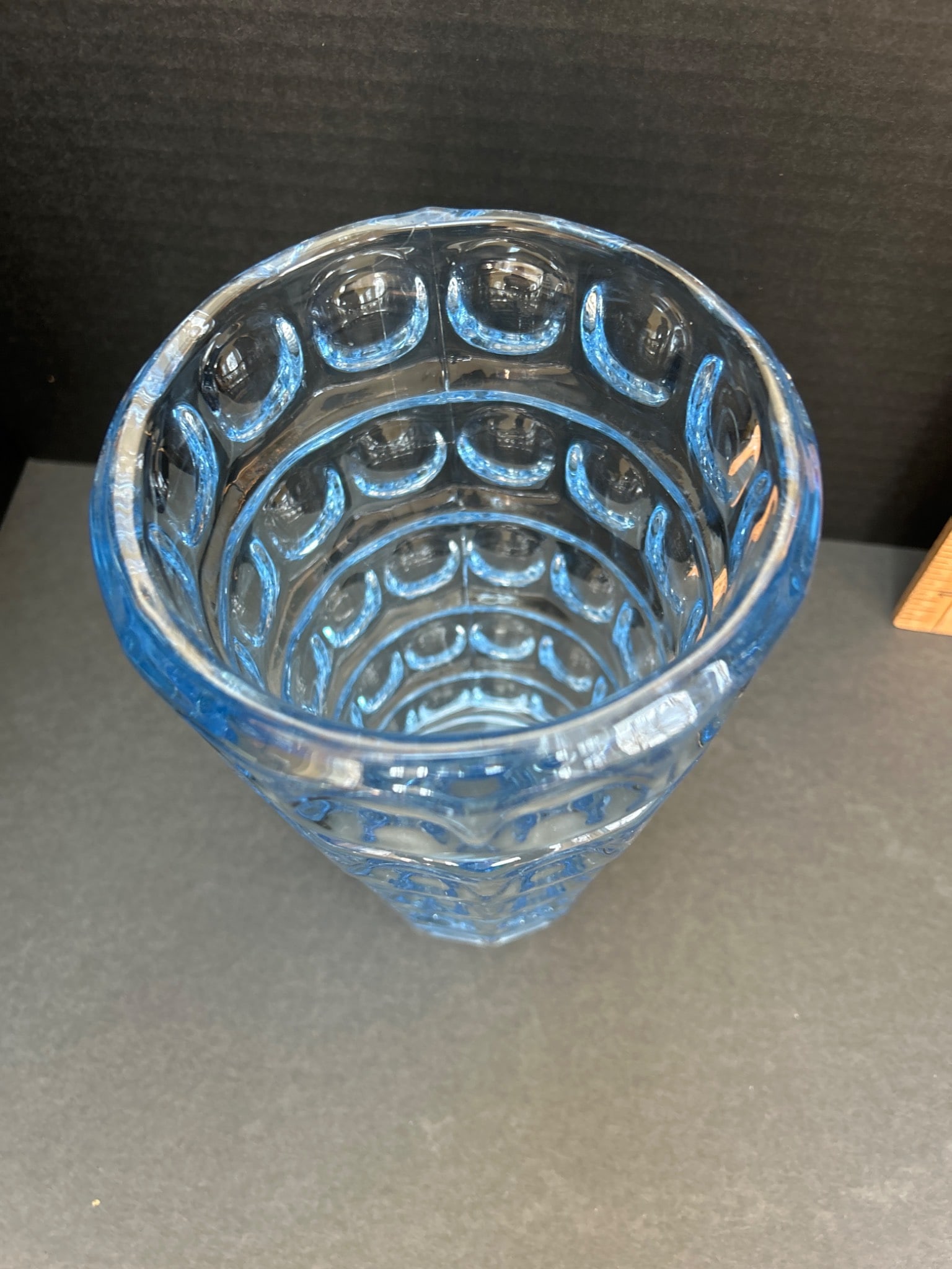Blue Pressed Glass Tumbler With Geometric Pattern, Approximately 6 Inches Tall - 3