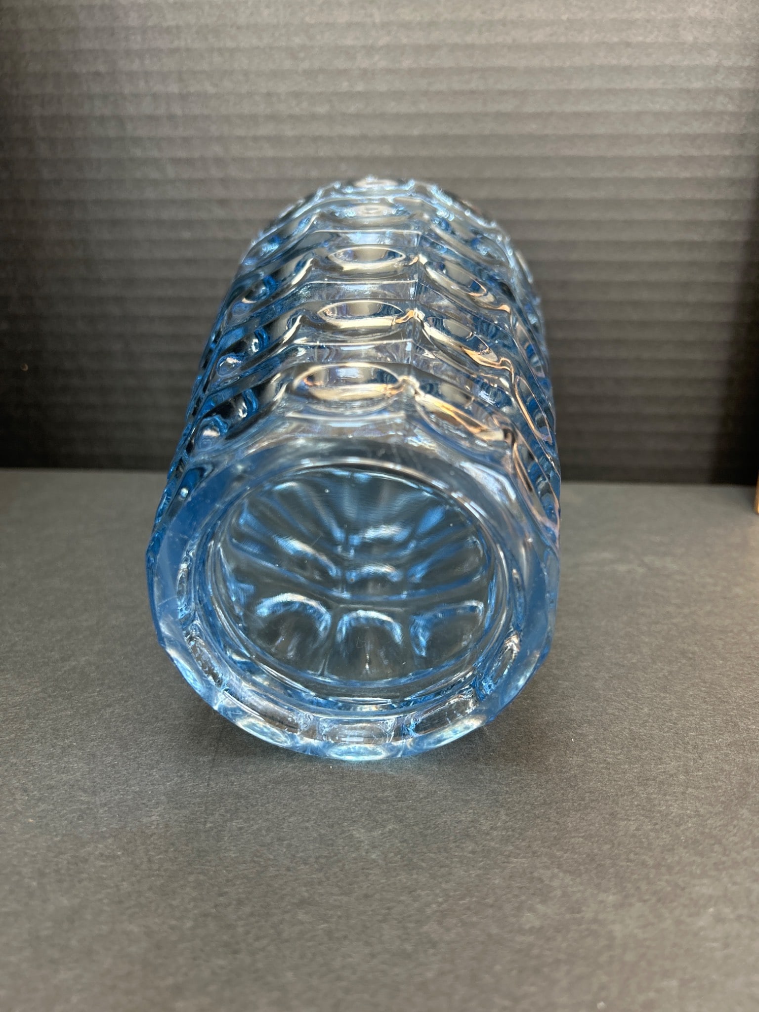 Blue Pressed Glass Tumbler With Geometric Pattern, Approximately 6 Inches Tall - 4