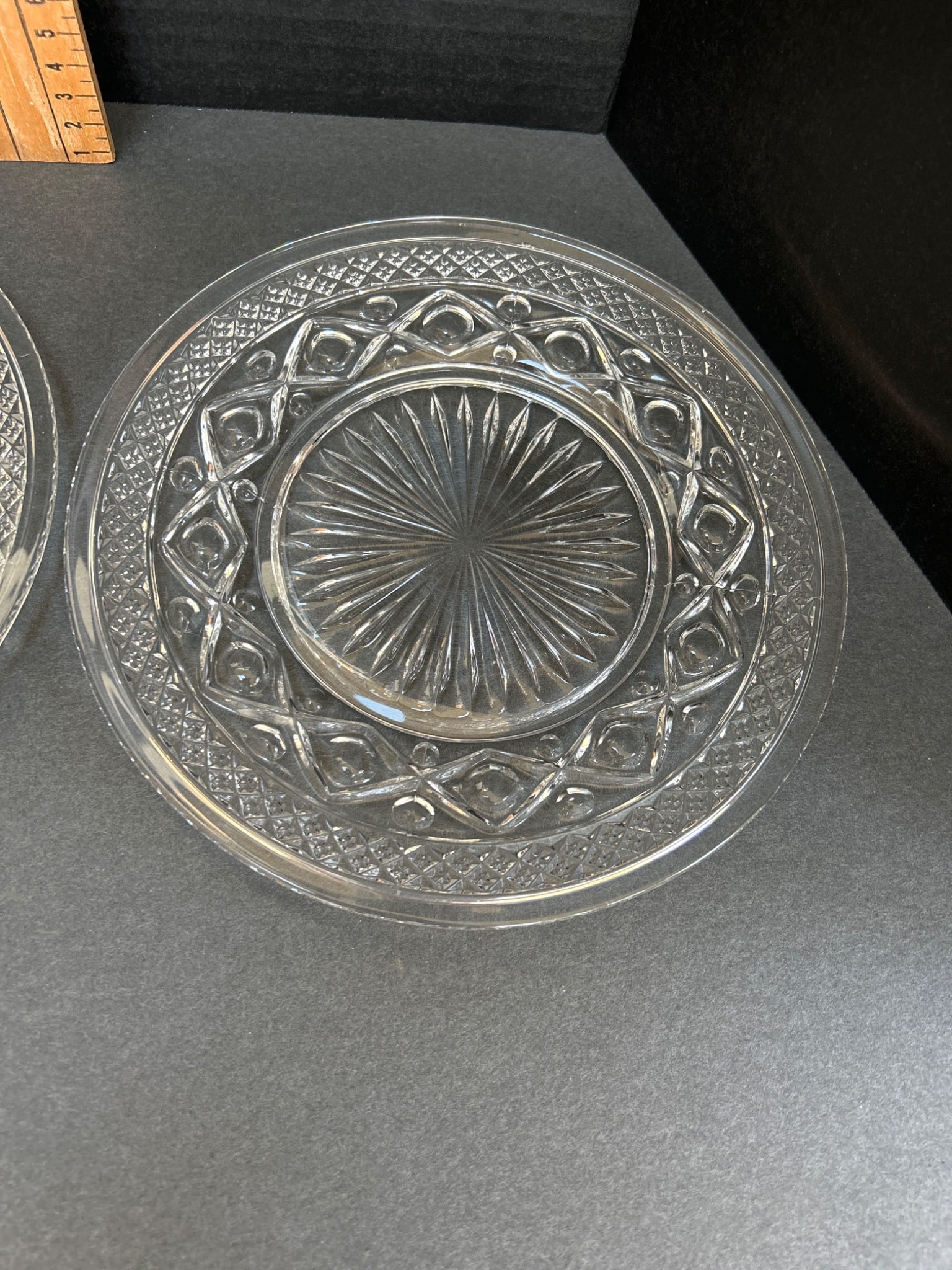 3 Clear Pressed Glass Plates with Decorative Pattern - 2