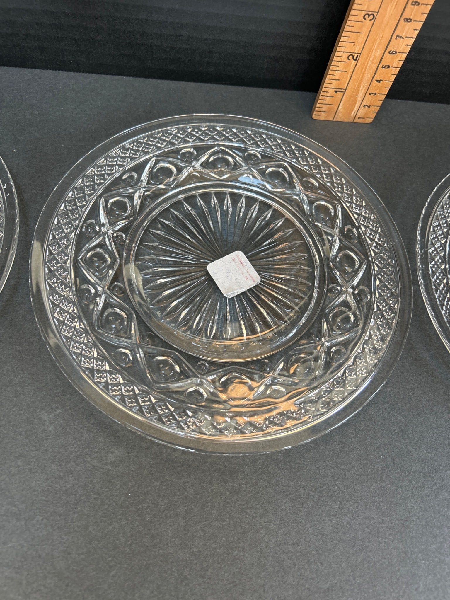 3 Clear Pressed Glass Plates with Decorative Pattern - 3