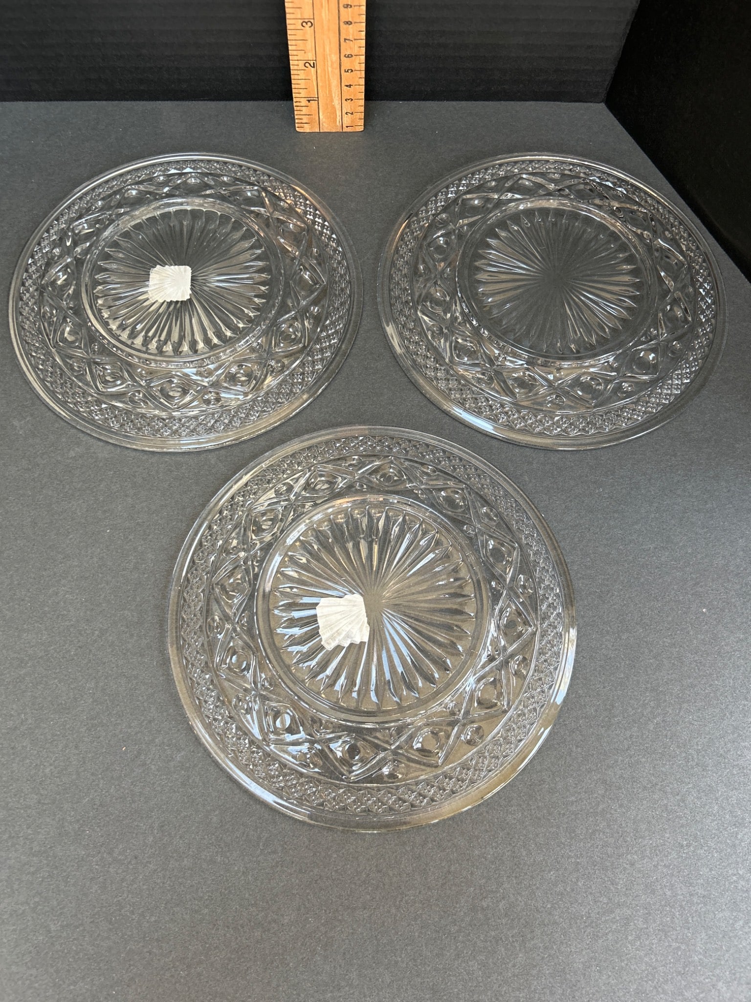 3 Clear Pressed Glass Plates with Decorative Pattern - 5