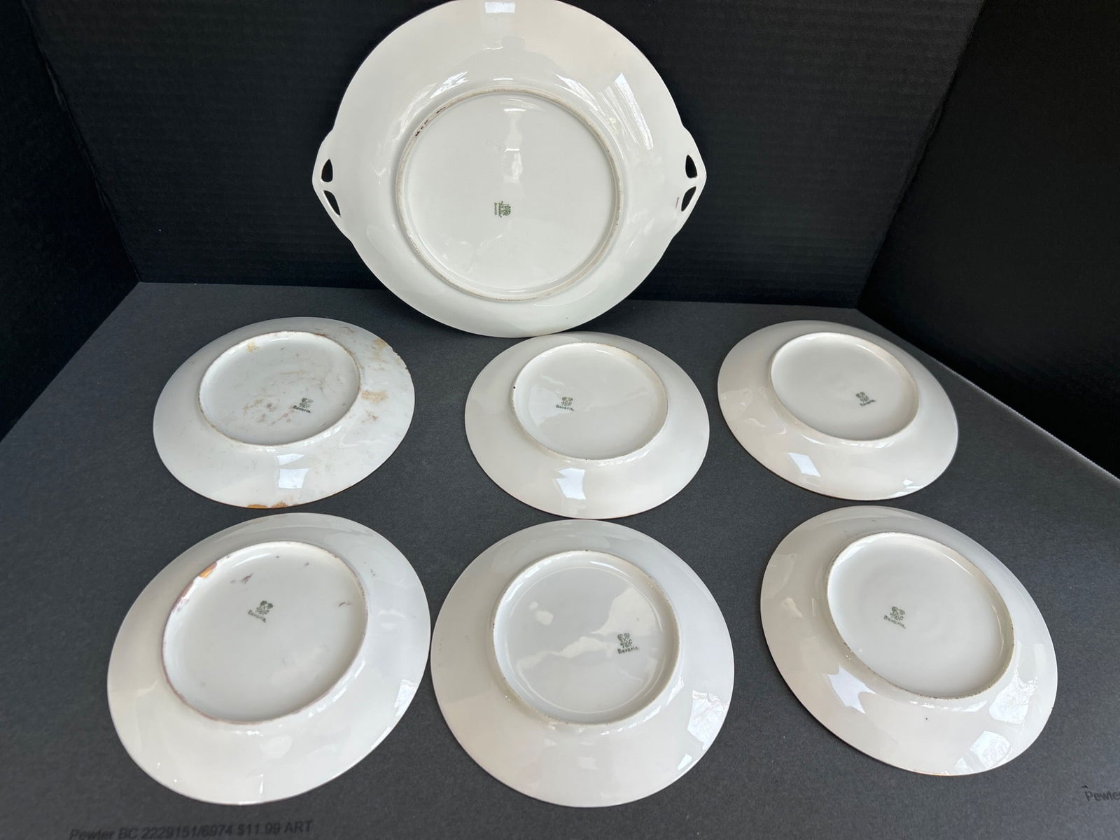 J&C Bavaria Porcelain Dessert Plates with Matching Serving Dish, 7-Piece Set - 7