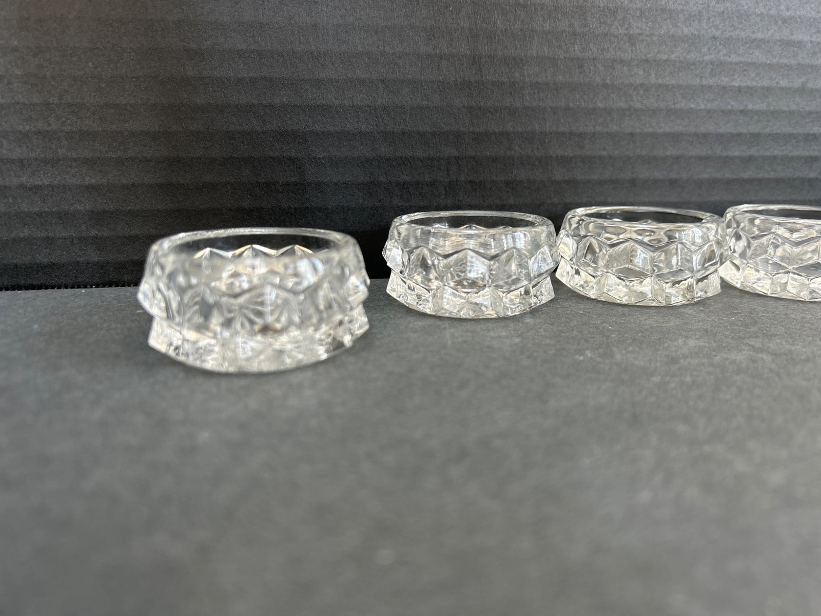 Five Pressed Glass Round Salt Cellars With Starburst Base Design - 3