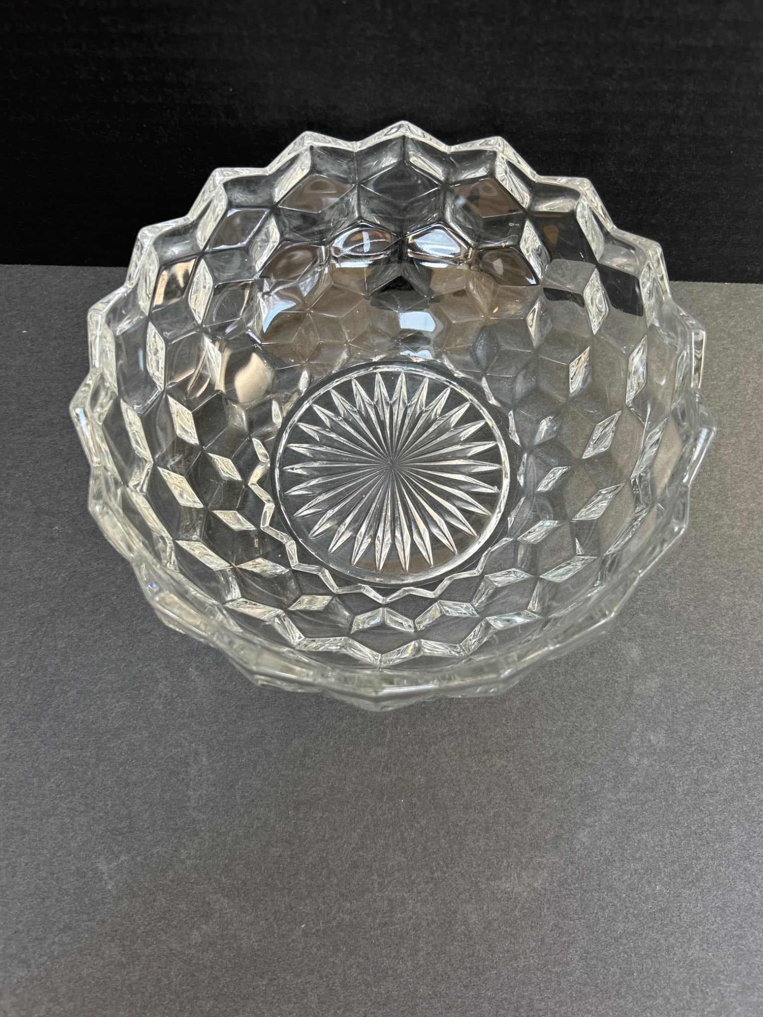 Clear Pressed Glass Bowl with Geometric Pattern, 6-Inch Diameter - 2