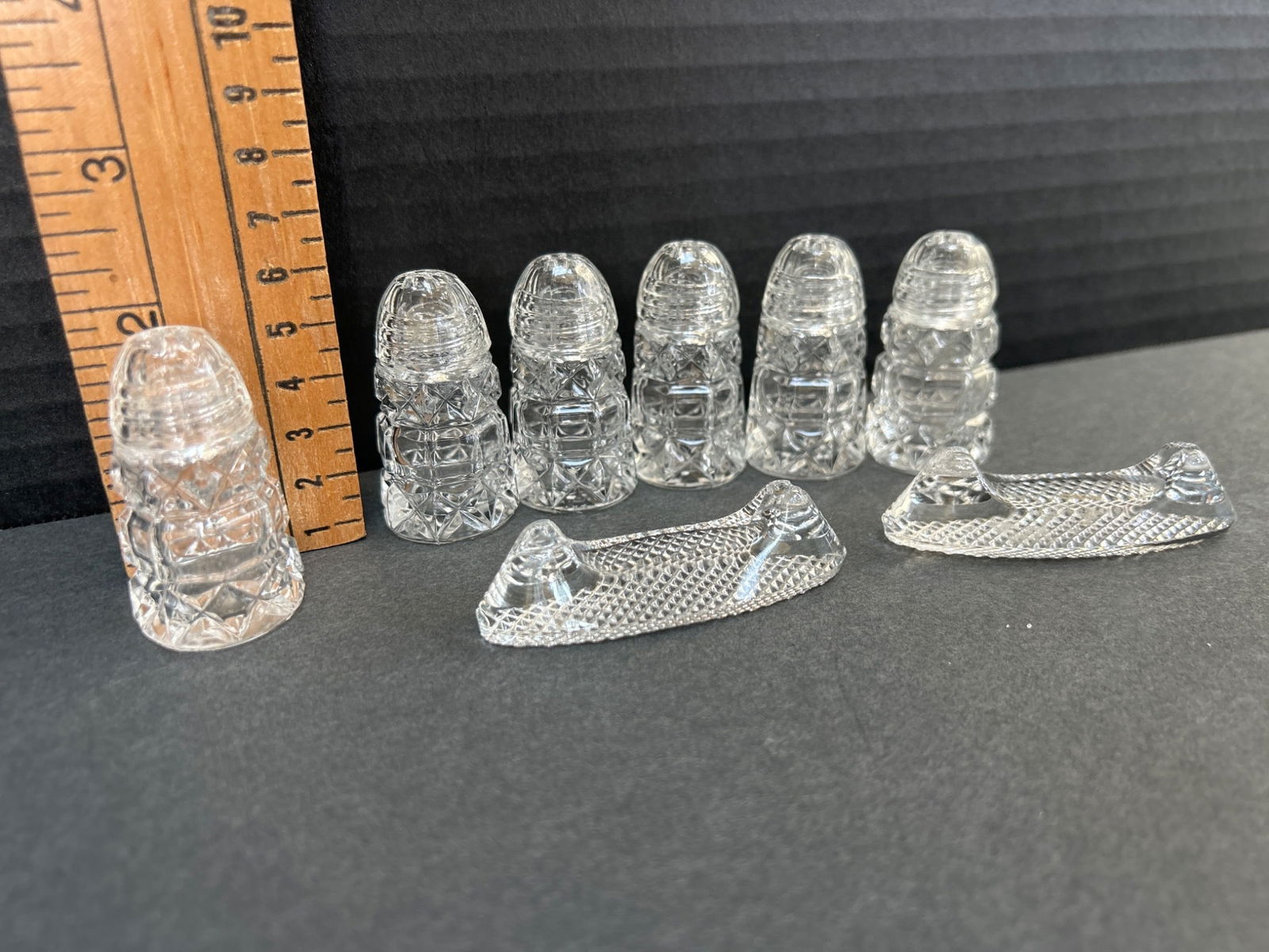 Cut Glass Salt Shakers and Knife Rests, 7 Pieces - 2