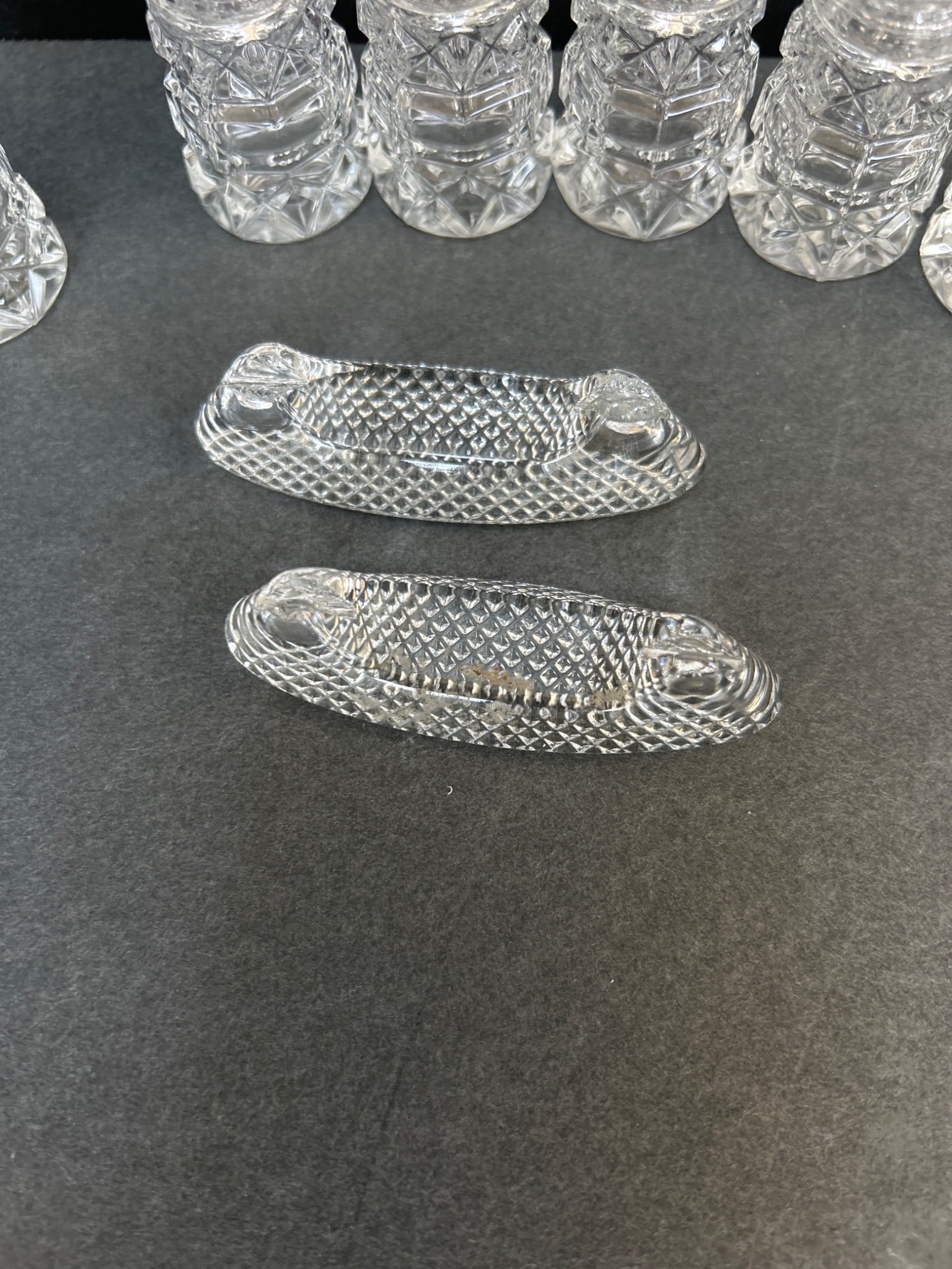 Cut Glass Salt Shakers and Knife Rests, 7 Pieces - 3