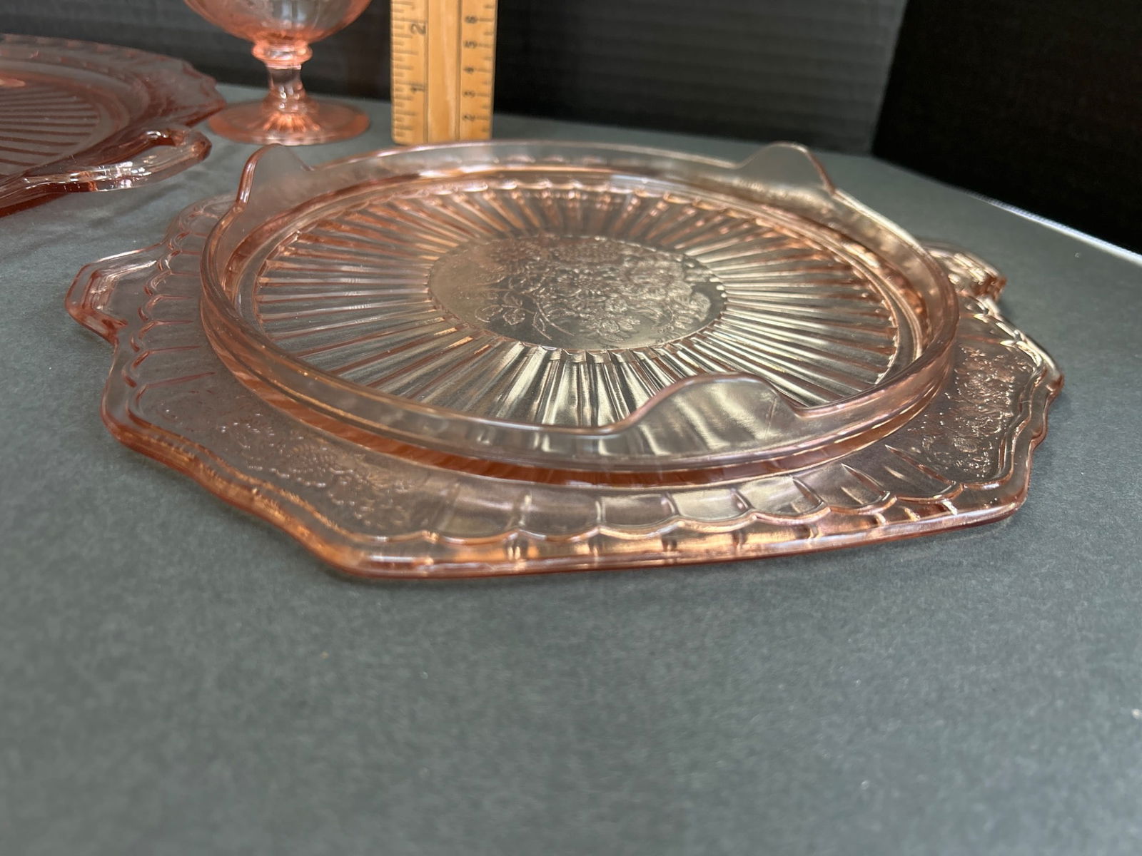 Pink Depression Glass Serving Tray and Sherbet Cup Set - 7