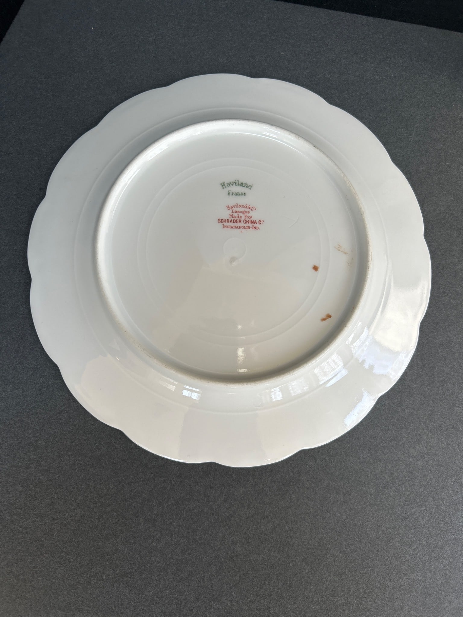 Haviland & Co. Limoges Plate Made for Schrader China Co., Indianapolis, IND. - 2