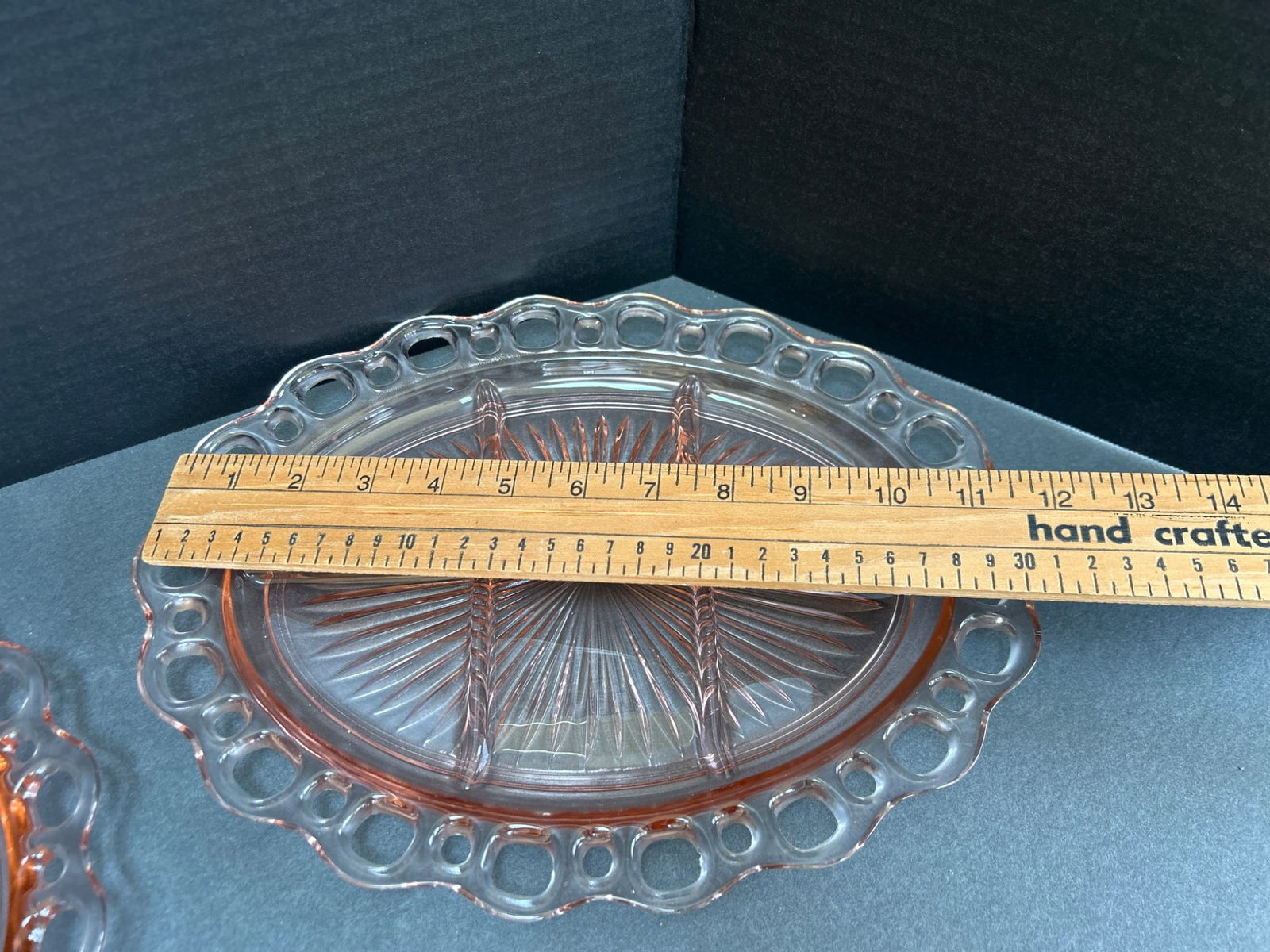 Two Divided Glass Serving Trays with Lace-Style Rims - 2
