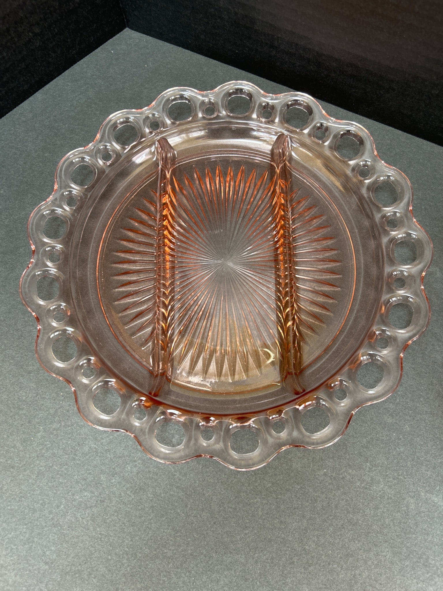 Two Divided Glass Serving Trays with Lace-Style Rims - 4