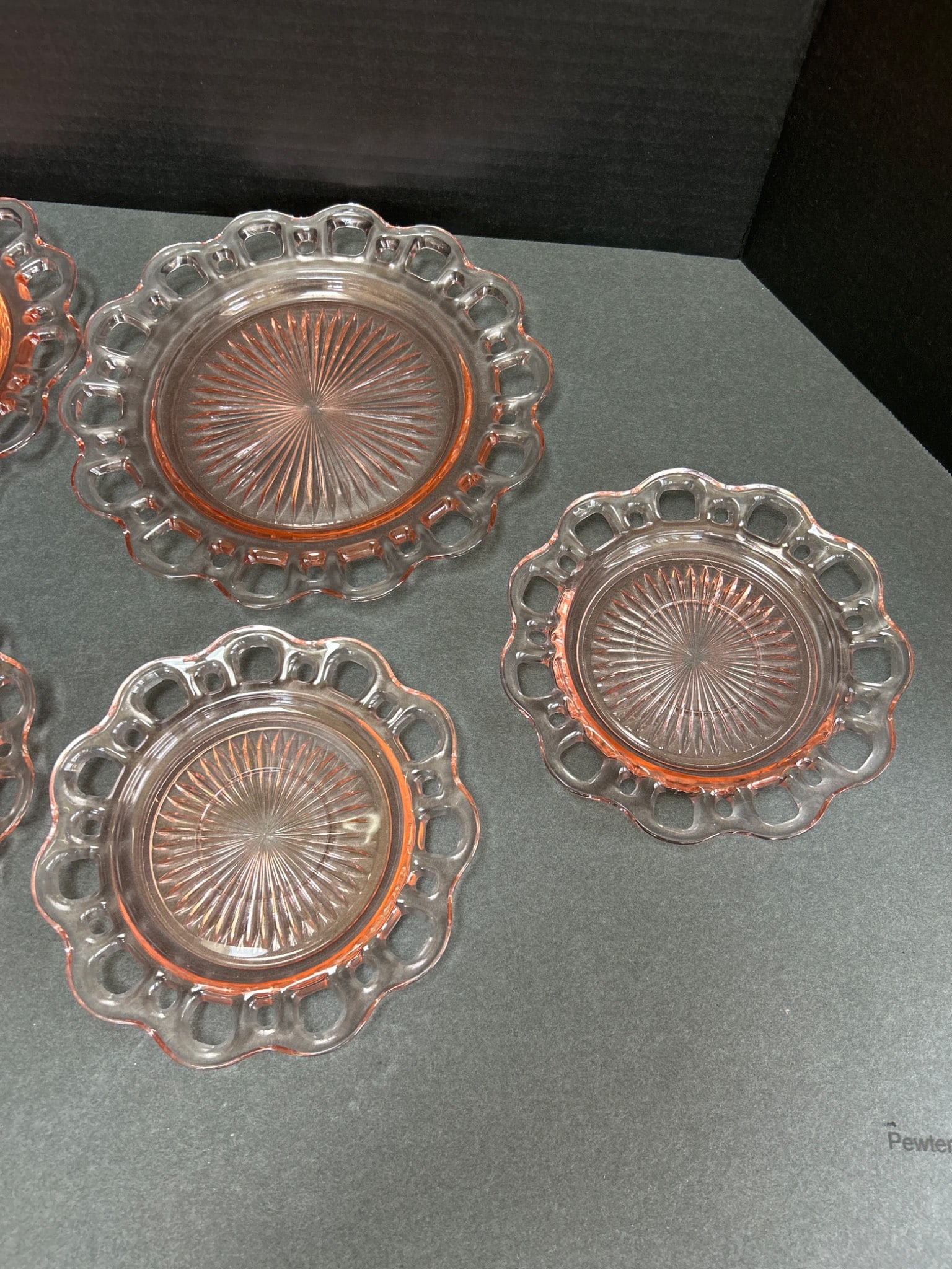 7 Pink Depression Glass Plates With Scalloped Edges - 2