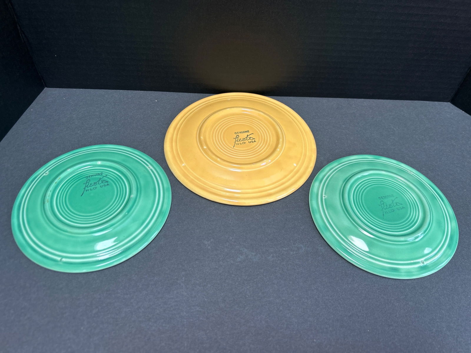 3 Genuine Fiesta Plates, HLCo USA, Green and Yellow - 4