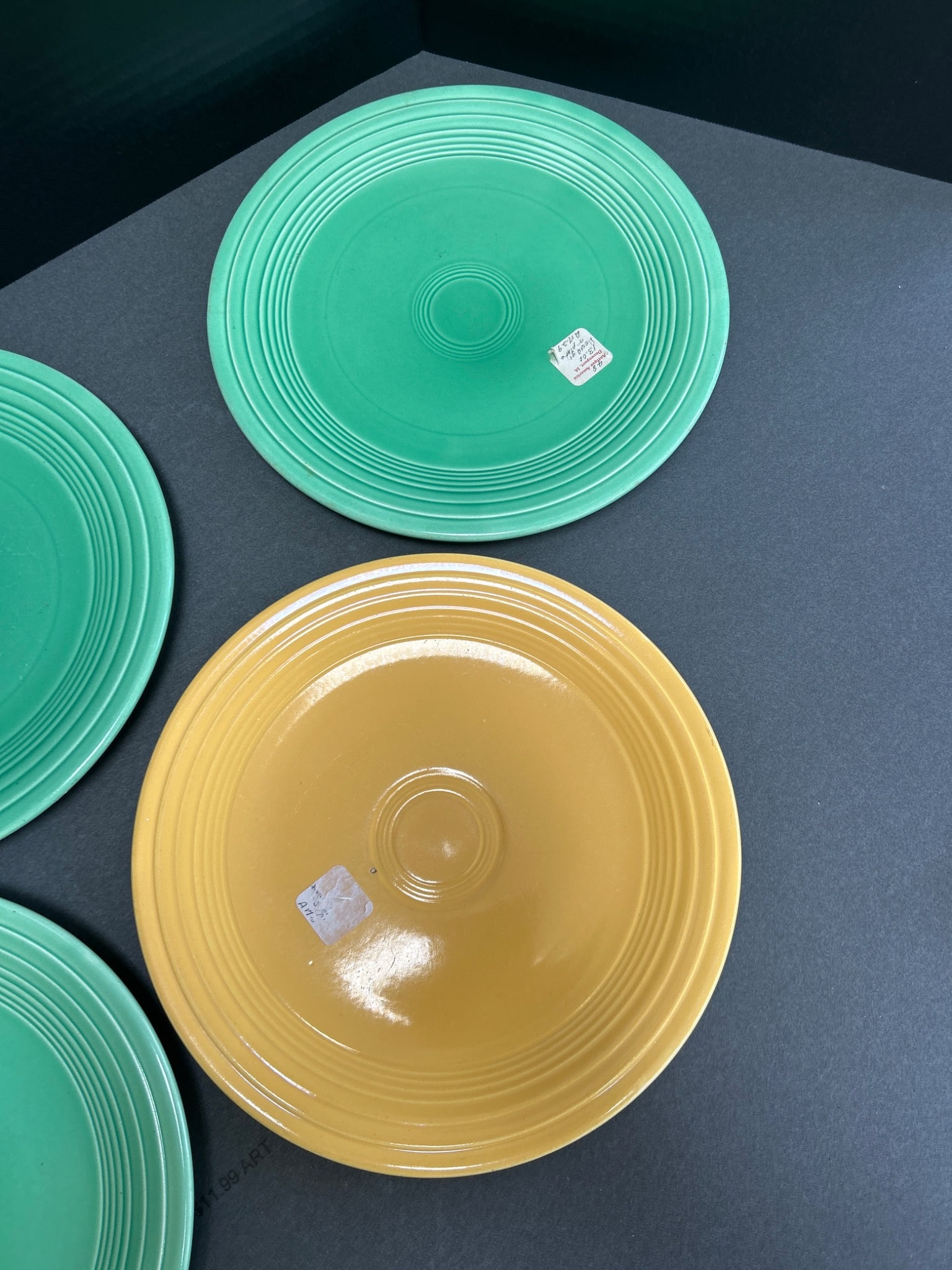 Four Solid Color Ceramic Plates with Ribbed Rim Design - 2