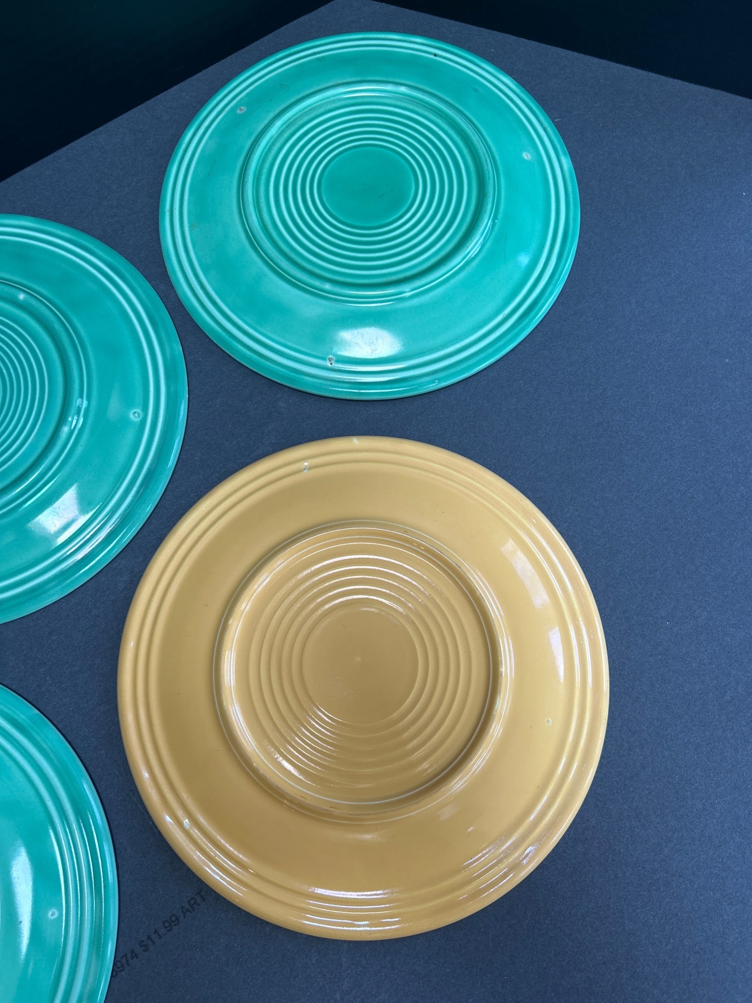 Four Solid Color Ceramic Plates with Ribbed Rim Design - 5