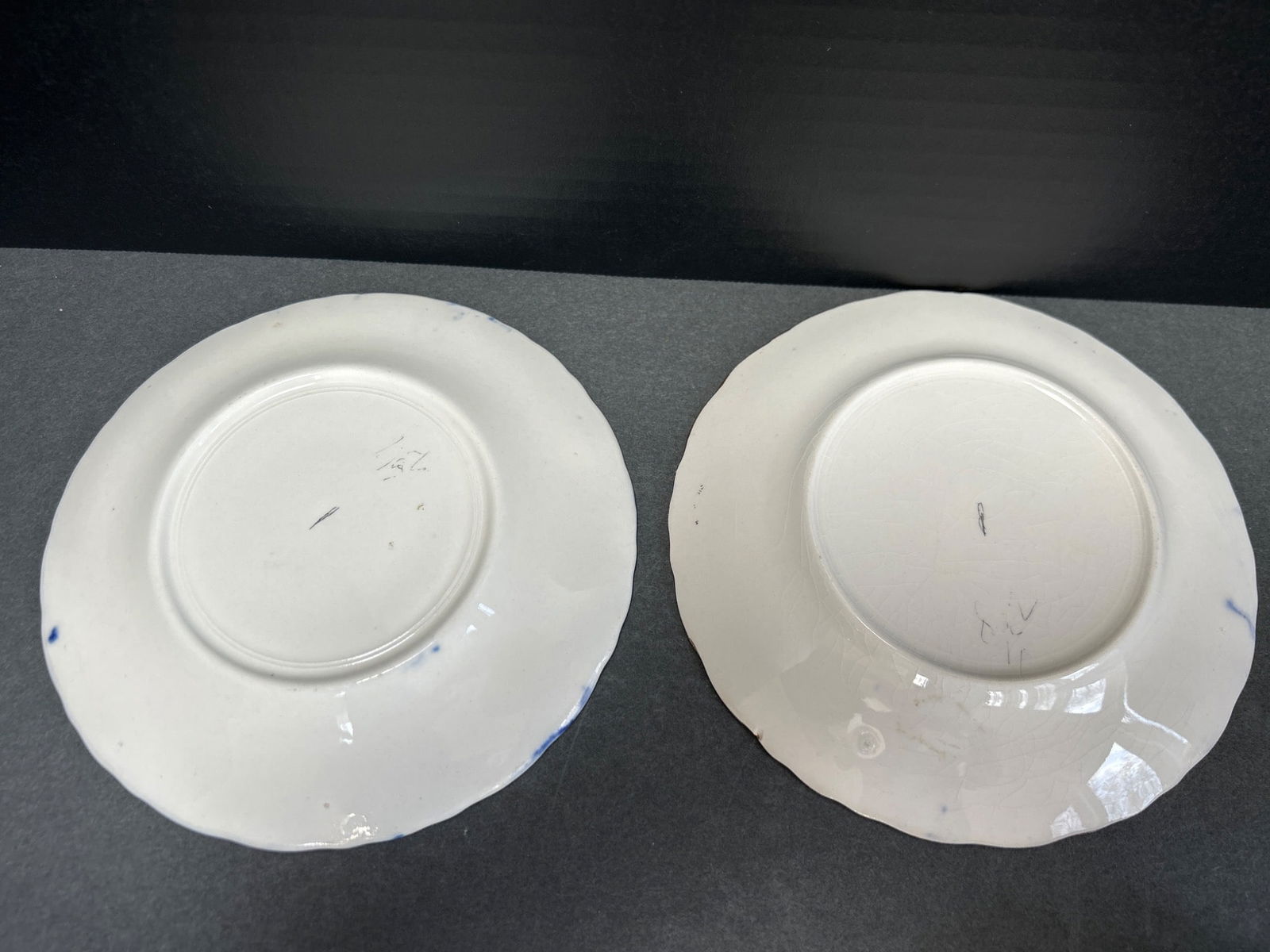 Two Ceramic Plates with Blue and Gold Rim Decoration - 2