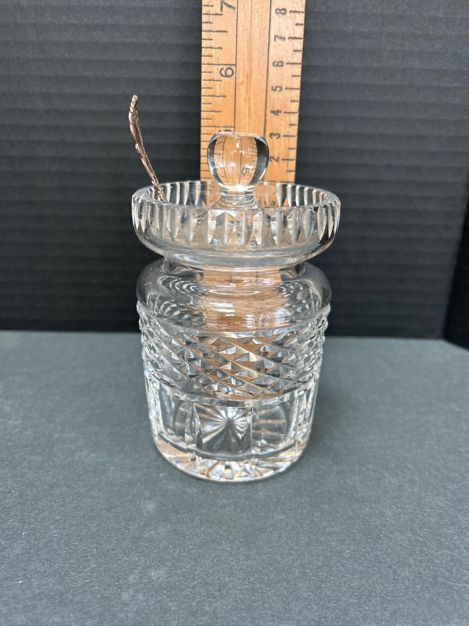 Cut Glass Condiment Jar With Sterling Silver Spoon - 2
